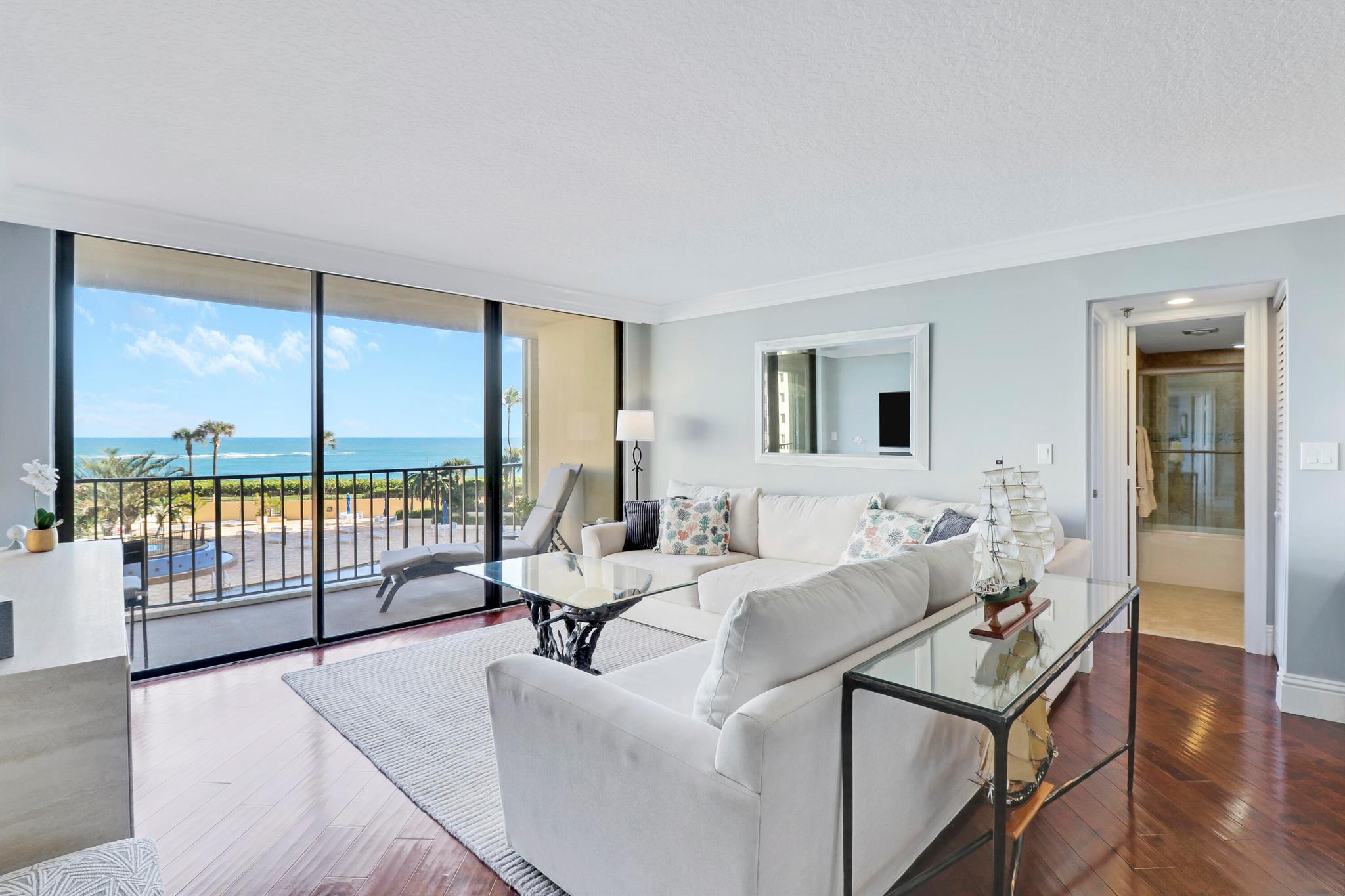 Indulge in coastal luxury with this pristine 2 bed, 2 bath Ocean Trail condo in Jupiter. Revel in direct ocean views from every room on the 3rd floor, offering a seamless living experience. Impeccably maintained, this unit radiates a contemporary charm, featuring updates in almost every room. One of Jupiters only condo buildings located directly on the beach, it's also in close proximity to top-notch restaurants, shopping, a par 3 golf course and direct access to Jupiter Beach Resort. Immerse yourself in a leisurely lifestyle with Ocean Trail's amenities including: 24/7 manned gate, manager on site, pools, tennis courts, a fitness center and library. Experience peace of mind as this building has never been assessed and doesn't intend to, with extremely healthy reserves.