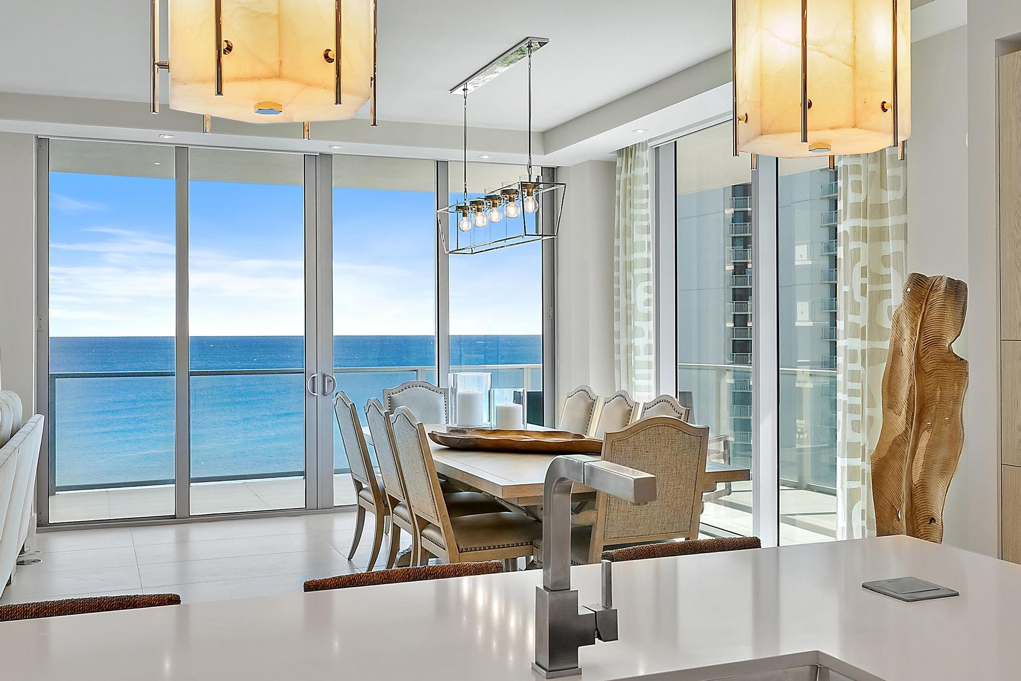 Experience unparalleled beachfront luxury in this fully furnished, turnkey residence at Amrit Ocean. Situated on the 16th floor of the newly built Peace Tower, this southeast corner unit boasts 2525 sq. ft. of interior space, complemented by 900 sq. ft. of outdoor living across two wraparound terraces. Revel in stunning ocean sunrises and tranquil Intracoastal sunsets through floor-to-ceiling glass doors in every room.The 2 bedroom + den floor-through layout features 3 full baths, a gourmet kitchen with custom cabinetry, built-ins, custom closets, automated blinds, and a wet bar. The spacious den can easily convert into a 3rd bedroom.Amrit Ocean residents enjoy a wealth of exceptional amenities, including 4 on-site restaurants, valet parking, beach service, room service, Spa & more!
