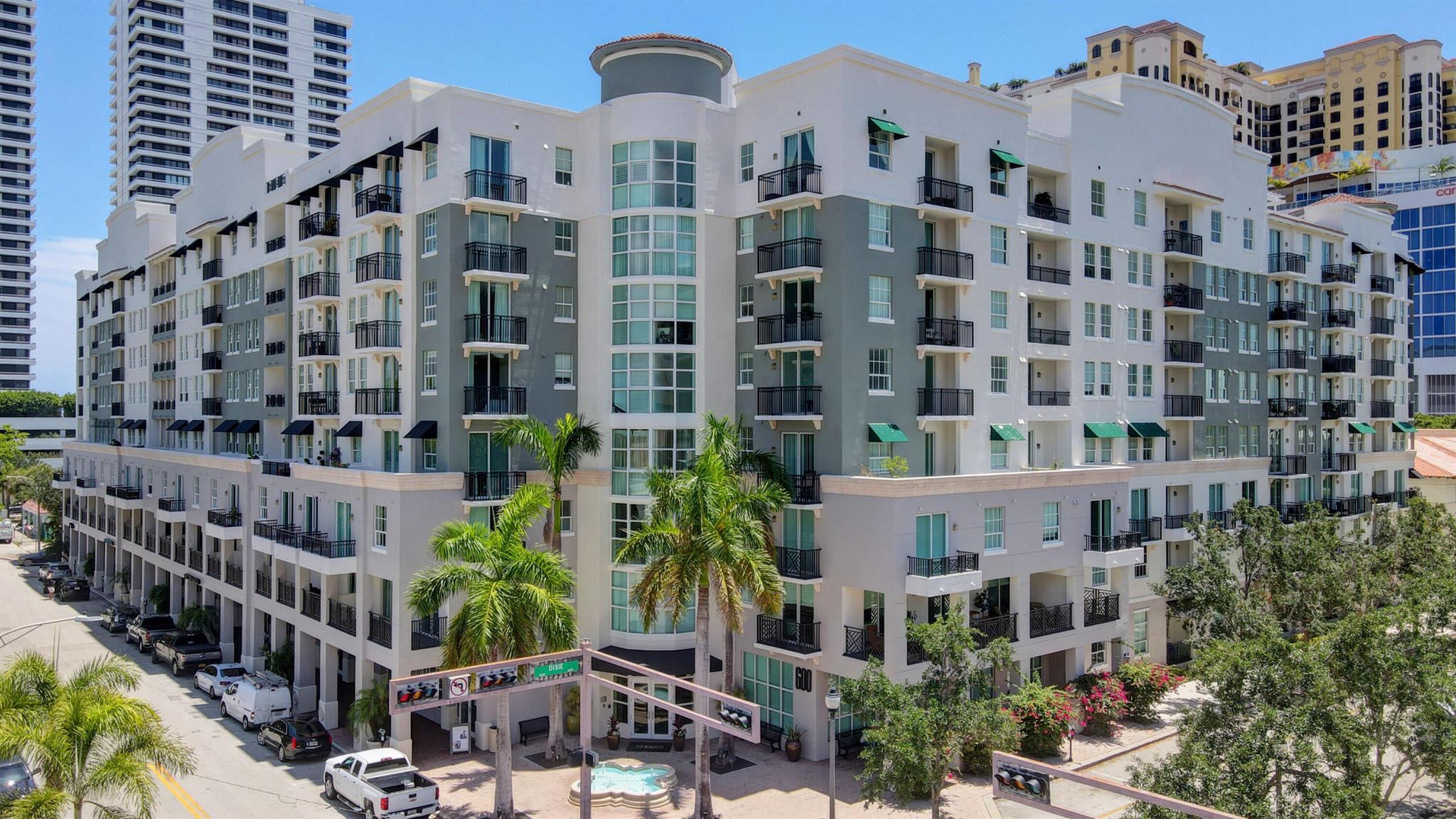 Discover urban elegance in this top floor condo located in the centrally located Prado building, nestled in the heart of vibrant downtown West Palm Beach. The residence boasts high ceilings, elegant crown molding, and northern views of the cityscape.The spacious floor plan includes a separate dining area, primary bedroom custom California walk-in closet, and spacious north facing balcony. The high ceilings create an open ambiance, complemented by natural light streaming through floor to ceiling sliders. Can rent 12X a year. The Prado offers a host of amenities, including a community pool, a state-of-the-art 24/7 fitness center, steam room, and 24/7 front desk support. Its premier location places you just moments away from the Intracoastal Waterway, Flagler Dr walking trail, City Place, Kravis Center, Norton Museum of Art and the best dining, shopping, and entertainment options West Palm Beach has to offer.