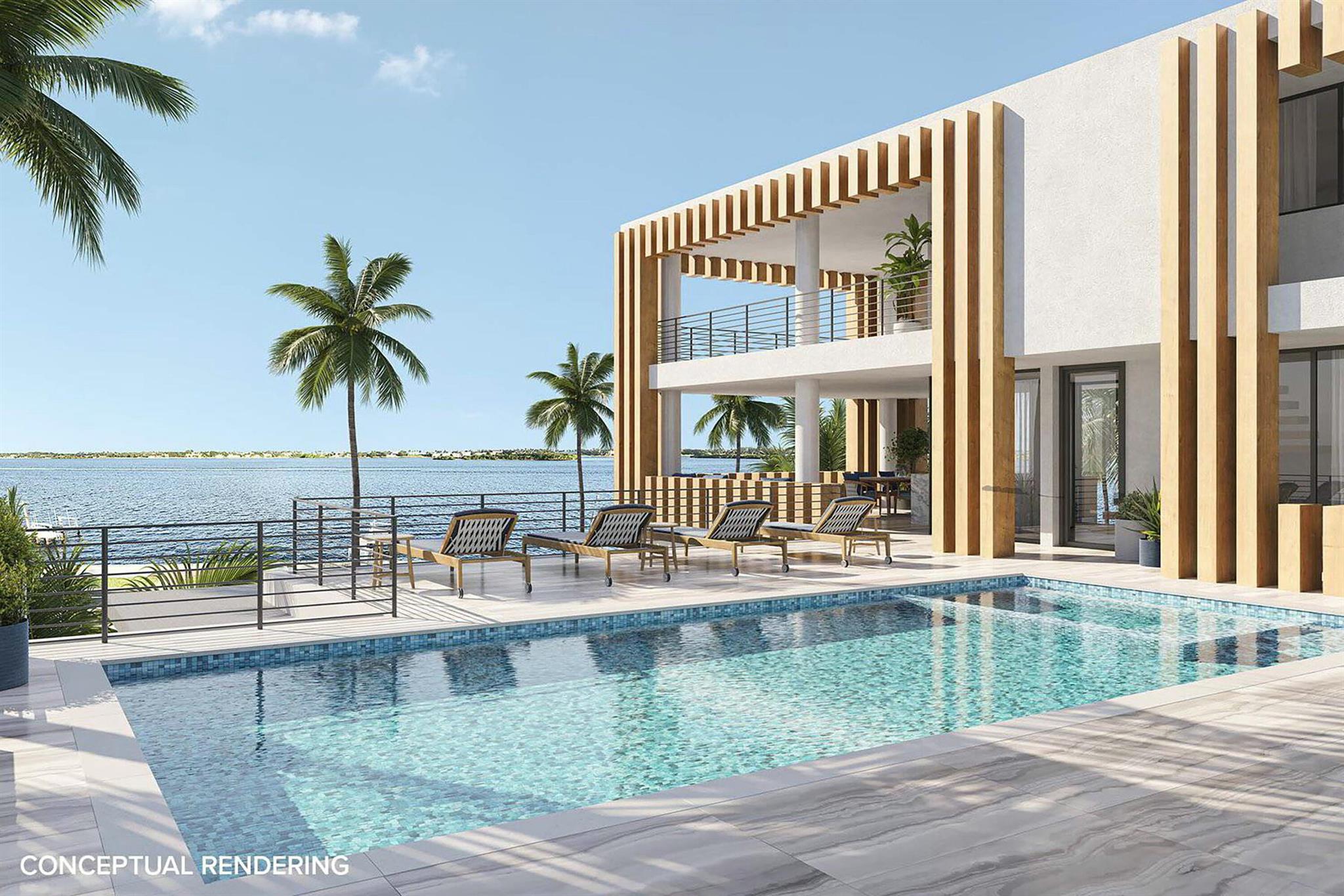 6315 S. Flagler is the best location in wpb with unobstructed water views out of the flight path.  There is a dock in place with a permit for 100 ft dock & 2 lifts. The home will be outfitted with top Italian Mnfct in every category - 2 Arclinea kitchens - Poltrona Frau custom furniture throughout - his and hers closets made from Ferrari leather - floor to ceiling Florim tile in every bathroom with Fantini fixtures & designer vanities - second story large pool with spa and outdoor bbq,  television & covered bar area -  movie theater - spa with salon, sauna and massage - maids quarters - waterfront gymnasium - 2 offices - 2 laundry rooms - outdoor fire pit on the water - 3 stories - elevator - 2 fireplaces by pacfocus - 4 car garage - large living loggia - 2 gated entrances - av package.