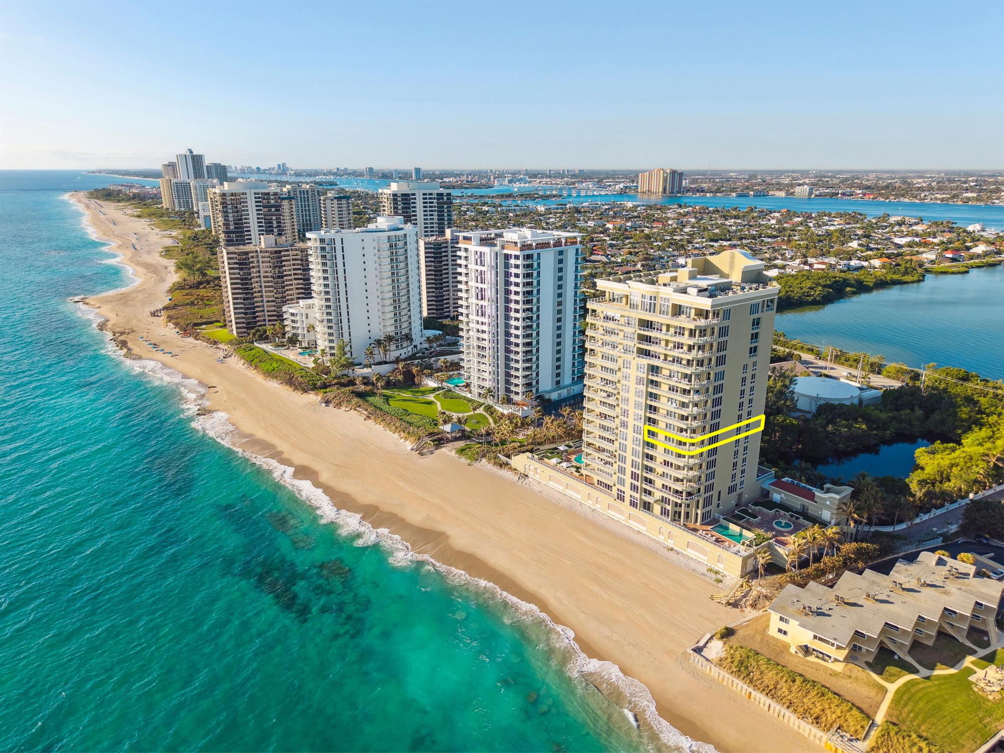 Step into this newly renovated, one-of-a-kind residence in the exclusive Oceans Edge community, home to only 40 residents. Just appraised at $3.9M, this rare gem offers a seamless blend of modern elegance and breathtaking direct oceanfront views. Built in 2008, Oceans Edge is among the newest oceanfront buildings on Singer Island, combining modern construction with timeless sophistication. Spanning over 3,800 square feet, this north-end unit extends from east (Ocean) to west (Intracoastal), featuring panoramic ocean and Intracoastal vistas from every room, complete with expansive east and west-facing terraces that epitomize indoor-outdoor living. This is an incredible and rare opportunity to own in one of the most desirable buildings on Singer Island. This four-bedroom, four-and-a-half-bath home is designed to impress, featuring soaring ceilings and floor-to-ceiling glass windows that flood the space with natural light. The direct oceanfront terrace, accessible from the living room and master suite, offers unparalleled views and a seamless connection between indoor and outdoor spaces. The open-concept living and dining areas flow effortlessly into the fully updated chef's kitchen, which boasts a sleek, contemporary design, premium Wolf Gas 5 Top Cooktop with Pot Filler, and top-of-the-line Miele and Sub-Zero appliances.  

The luxurious master suite offers a private retreat with stunning ocean views, a Jacuzzi tub, his-and-hers water closets, and a seamless shower. Three additional guest rooms, including two en suites, provide breathtaking ocean and Intracoastal views and private access to over 600 square feet of terraces. Recent upgrades include electric shades in the living room, dining areas, and master suite, new crown molding, and all-new lighting fixtures throughout the living areas, foyer, and master bedroom. The home also features renovated bathrooms with sleek modern finishes and a brand-new water heater for added efficiency.  

Oceans Edge offers unparalleled resort-style amenities, including a concierge for residents, a business center, and a beautifully renovated social room. The heated oceanfront pool is complemented by privately owned pool cabanas, which occasionally come up for sale, offering an added layer of exclusivity. Additional amenities include an outdoor grilling and reception area, a state-of-the-art fitness center with a sauna, a private movie theater, and lush tropical landscaping. Residents also enjoy the convenience and security of a 24-hour guarded private entrance, controlled-access parking with two assigned spaces, and a private air-conditioned storage area.  

Nestled on the tranquil north end of Singer Island, this residence offers proximity to John D. MacArthur Beach State Park, Sailfish Marina, Cannonsport Marina, and Palm Beach International Airport. Singer Island is renowned for its pristine beaches, tropical foliage, and vibrant lifestyle, making it the perfect retreat for nature lovers and water sports enthusiasts alike.  

This meticulously maintained and well-managed building has strong reserves and offers peace of mind with a new seawall assessment fully paid by the seller. Don't miss this rare opportunity to own a direct oceanfront residence in one of Singer Island's most prestigious and modern buildings. Schedule your private tour today and experience luxury living at its finest!