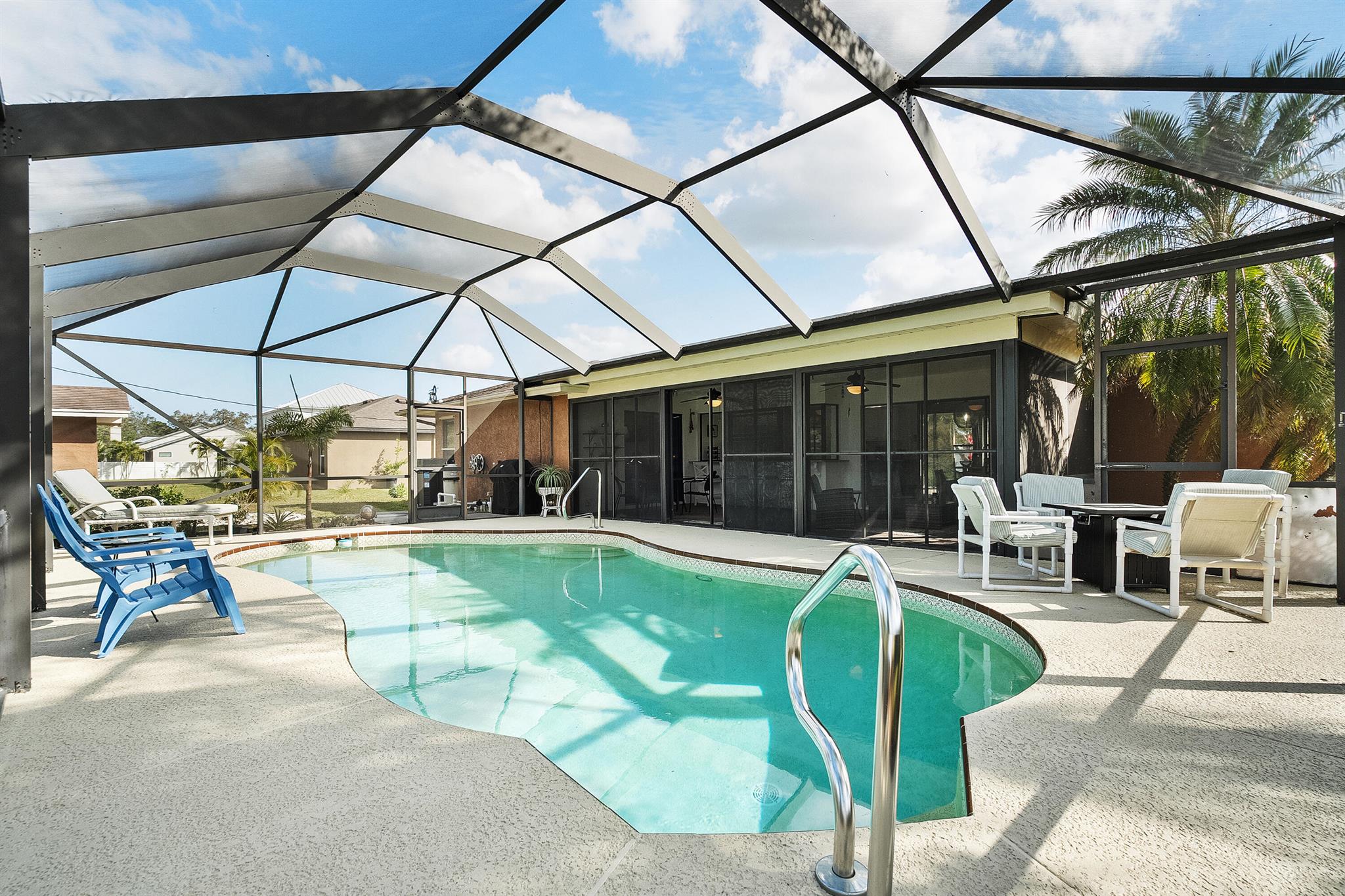 Stunning Coastal Chic CBS POOL HOME! Most recent updates include 2024 A/C, GENERATOR hookup, and pool heater; 2022 flooring. This home includes an oversized 2 CAR GARAGE and boasts OVER 1600 SQ FT inclusive of the expansive Florida Room adding to the existing living space, providing ample room for any lifestyle. The LUXURY VINYL flooring offers the perfect blend of style and function. Enjoy the HEATED POOL with a SOLAR BLANKET for year-round enjoyment. The DESIGNER KITCHEN is a chef's dream, featuring GRANITE countertops, STAINLESS STEEL appliances, and a FARM SINK. The kitchen opens directly to the Florida Room, perfect for seamless INDOOR-OUTDOOR LIVING. SPLIT FLOOR PLAN with a PRIVATE PRIMARY SUITE, complete with a WALK-IN CLOSET and SEPARATE SHOWER ROOM. The 2nd bath doubles as... This home truly has it all, offering comfort, luxury, and modern convenience in a prime location! All information and measurements are considered reliable but not guaranteed by agent or agencies. Buyer to verify all information.