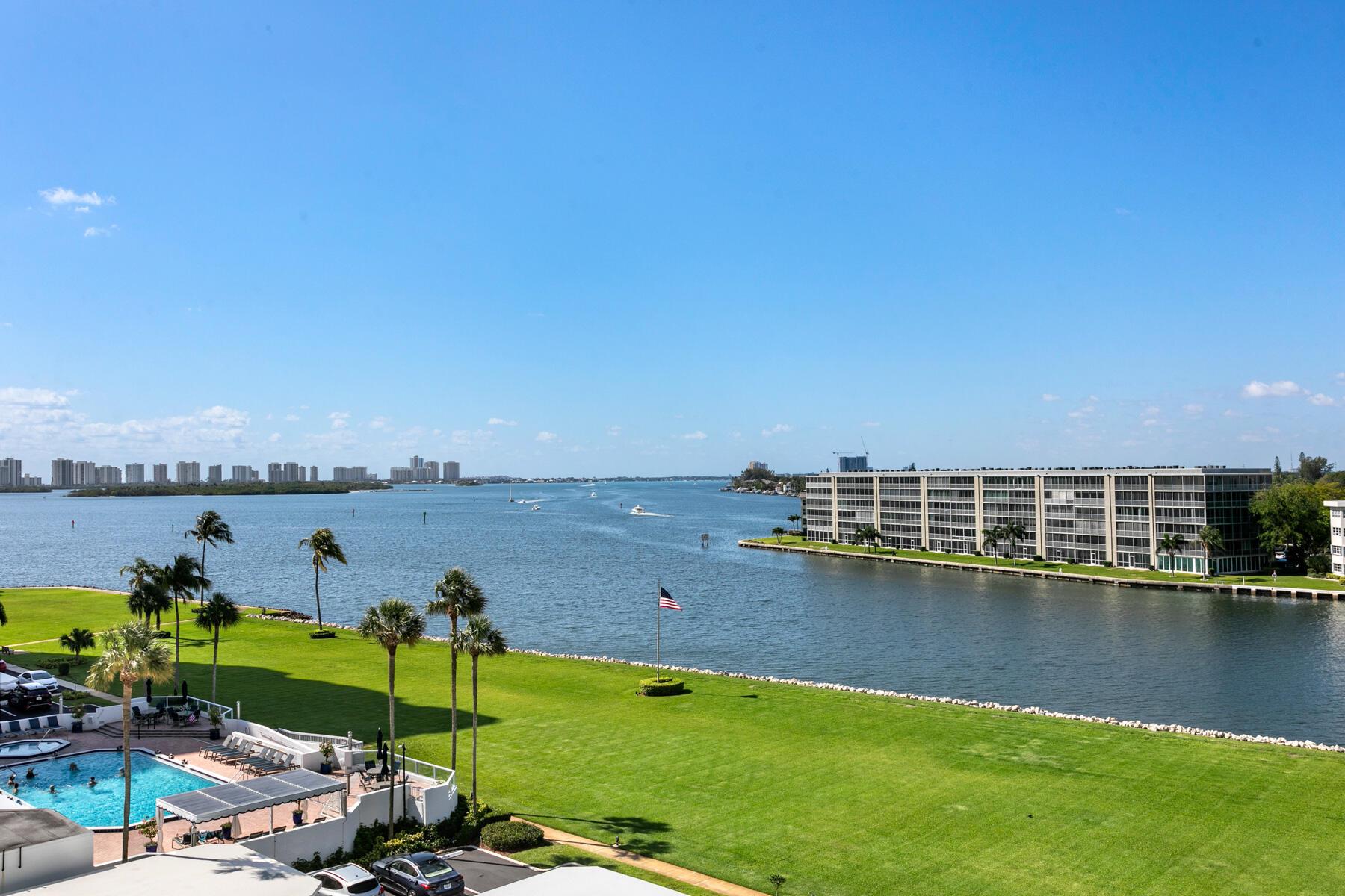 Enjoy beautiful south east views of Lake Worth, Intracoastal and Old Port Cove Marine from every room including your 400 sq.ft. wrap-around balcony. This split floor plan 2 bedroom 2 bath condo is ready to move in. 2 recently remodeled bathrooms. A/C new 2023. Old Port Cove is a 24/7 manned gated community with a 2-mile walking/jog path along the water and two Safe Harbor Marinas. Take advantage of Belles restaurant on premises. Don't miss this opportunity.