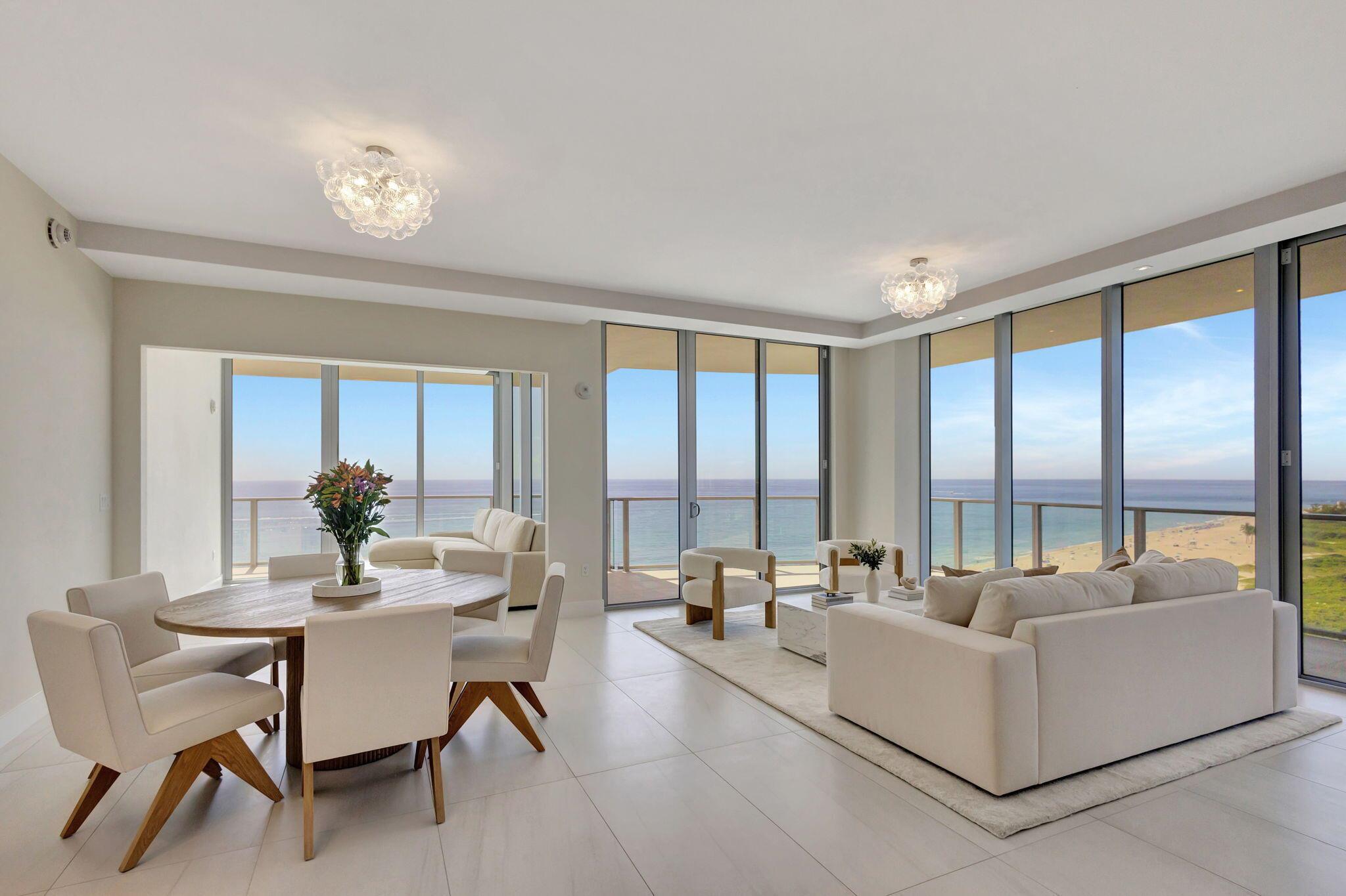 Experience unparalleled luxury and breathtaking ocean views in this brand new, never lived in 2-bedroom plus den, 2.5-bath residence. Located in the prestigious Amrit Ocean Resort & Residences, Singer Island's newest hotel and condominium development, this stunning property offers over 2,000 sq. ft of interior living space and a 590 sq. ft wrap-around balcony with beautiful southeast exposure, perfect for enjoying the direct ocean views. This residence is being offered fully furnished with beautiful Restoration Hardware furnishings, adding a touch of elegance and sophistication to the living space. The modern, beautifully appointed bathrooms and pristine, never-lived-in condition make this home a unique find. With valet parking, 24-hour security and private entry to the residential area, convenience and safety are paramount. Amrit Ocean Resort &amp; Residences offers contemporary coastal living with unmatched amenities. Residents can enjoy a state-of-the-art fitness center, a yoga terrace, a meditation garden, beach and pool services, and access to in-residence resort services such as housekeeping and room service. This luxurious lifestyle blends modern amenities with the tranquility of the coast, providing an unparalleled living experience. Don't miss the opportunity to be the first to live in this exquisite oceanfront residence.