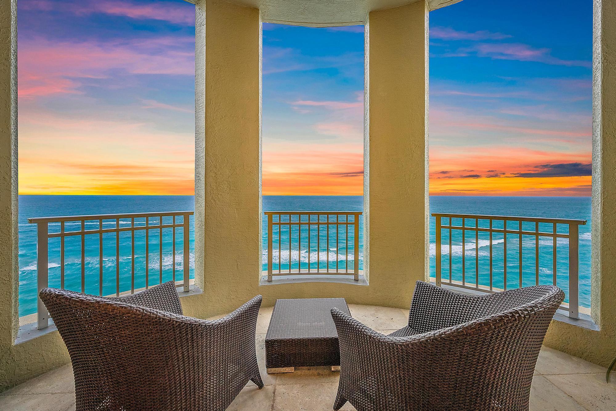 This spectacular, ONE-OF-A-KIND, luxury penthouse is unique to all other condominium units and buildings that surround it. One Singer Island, complete with full amenities and dedicated staff, serves only fifteen condominium unit owners who like to ''have it all.'' This exclusive sanctuary is designed to offer unparalleled luxury, privacy, and comfort. One of the most exceptional features of the building's amenity package is the dedicated Wine Room. Complete with two tasting tables, this room is designed for connoisseurs and casual wine lovers alike. Each unit includes a 36-bottle, temperature-controlled wine locker, ensuring that your collection is always perfectly preserved.  The Owner's Club Room is an elegant space for hosting gatherings or enjoying quiet moments. It boasts imported draperies, custom chandeliers, indoor and outdoor seating areas and fireplaces, creating an ambiance of sophistication and warmth. This room is the perfect setting for entertaining guests from anywhere in the world. A lap pool and jacuzzi sit on the south side of the building just off the state-of-the-art gymnasium so the owners may work out while enjoying views of the Atlantic Ocean, pool and beach. There is a concierge on duty from seven am to eleven pm to look after your needs.....The 5110 square foot floor plan for PH 1201 includes three bedrooms, four and a half bathrooms, and a private office adjacent to the master bedroom. The great room is massive with a hand-painted eleven-foot ceiling and fireplace with the same beautiful ocean and beach views. There are seven terraces, each providing a unique perspective of the surrounding scenery. The expansive direct oceanfront balcony offers stunning panoramic views of the Atlantic, perfect for watching the sunrise with a morning coffee. The direct Intracoastal Waterway balcony features a jacuzzi, providing a fantastic night view ideal for relaxation and entertainment. Walk up spiral staircase from the oceanfront balcony to a huge ........  square foot patio presenting it's own jacuzzi and the renowned bonus room consisting of eight hundred square feet of air-conditioned living area with yet another fireplace, half bathroom, kitchenette and large sectional couch for watching your favorite sports. One Singer Island Penthouse is not just a residence: it's an experience. With its unique design, luxurious features, and unparalleled amenities, it stands out as a premier choice for those seeking the pinnacle of oceanfront living. Whether you are entertaining guests or enjoying a tranquil evening at home, this penthouse offers everything you need to live a life of luxury and elegance.