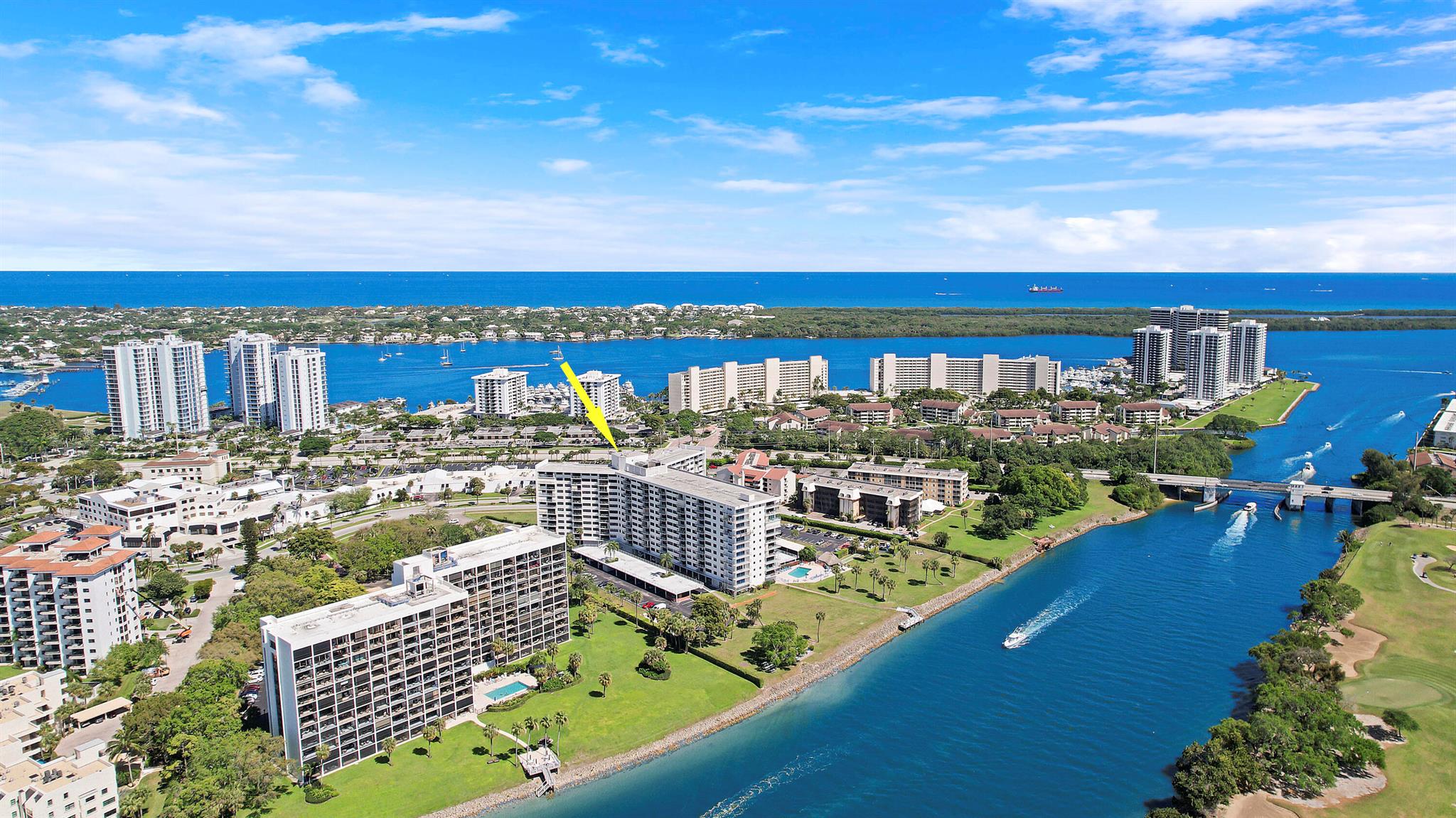 Incredible opportunity to move right into this fully furnished, turn-key condo & start enjoying the FL lifestyle! Watch the sun rise from your balcony with views of the intracoastal, bay & ocean while the coffee brews in your open kitchen, featuring marble countertops, high-end cabinetry, stainless steel appliances, a tile backsplash & added high hats for extra light. Fantastic split floorplan w/ an open living & dining area, foyer & large storage closet. The primary ensuite offers a beautifully renovated bathroom w/ walk-in shower, large closet, & is plumbed for a stackable washer/dryer. Will be sold with everything included. Beautiful & immaculate furnishings, gorgeous lighting, all accessories & kitchen supplies. Buy nothing! To top it off, a sporty 2012 BMW can be included too! The building has undergone the milestone inspections, financials are healthy and exterior restoration work has been complete. Enjoy a newly installed tiki hut and a beautifully renovated pool, large grassy area, an updated day dock, and two bocce courts for outdoor fun.

Owners are allowed one pet, up to 30 pounds, and will enjoy the fenced-in dog run! The complex also offers a gym w sauna, library, a billiards room, pickleball courts, card &amp; game room, and even storage for bikes or paddleboards/kayaks! For your peace of mind, the building offers 24-hour secured entry.
This is a prime location convenient to everything. Just minutes to the nearby stunning beaches, fantastic restaurants, golf, marinas and just 20 minutes to PBI airport. This property offers everything you need for a comfortable &amp; active lifestyle. The HOA fees cover cable, internet, building insurance, roof maintenance, water, sewer, management, reserves, landscaping &amp; all amenities. Just pay for electric. This unit comes with two parking spots, one covered, and one open, both are within gated parking areas. This condo is beautiful and easy to show on short notice. Don't miss this turnkey, fully furnished unit!