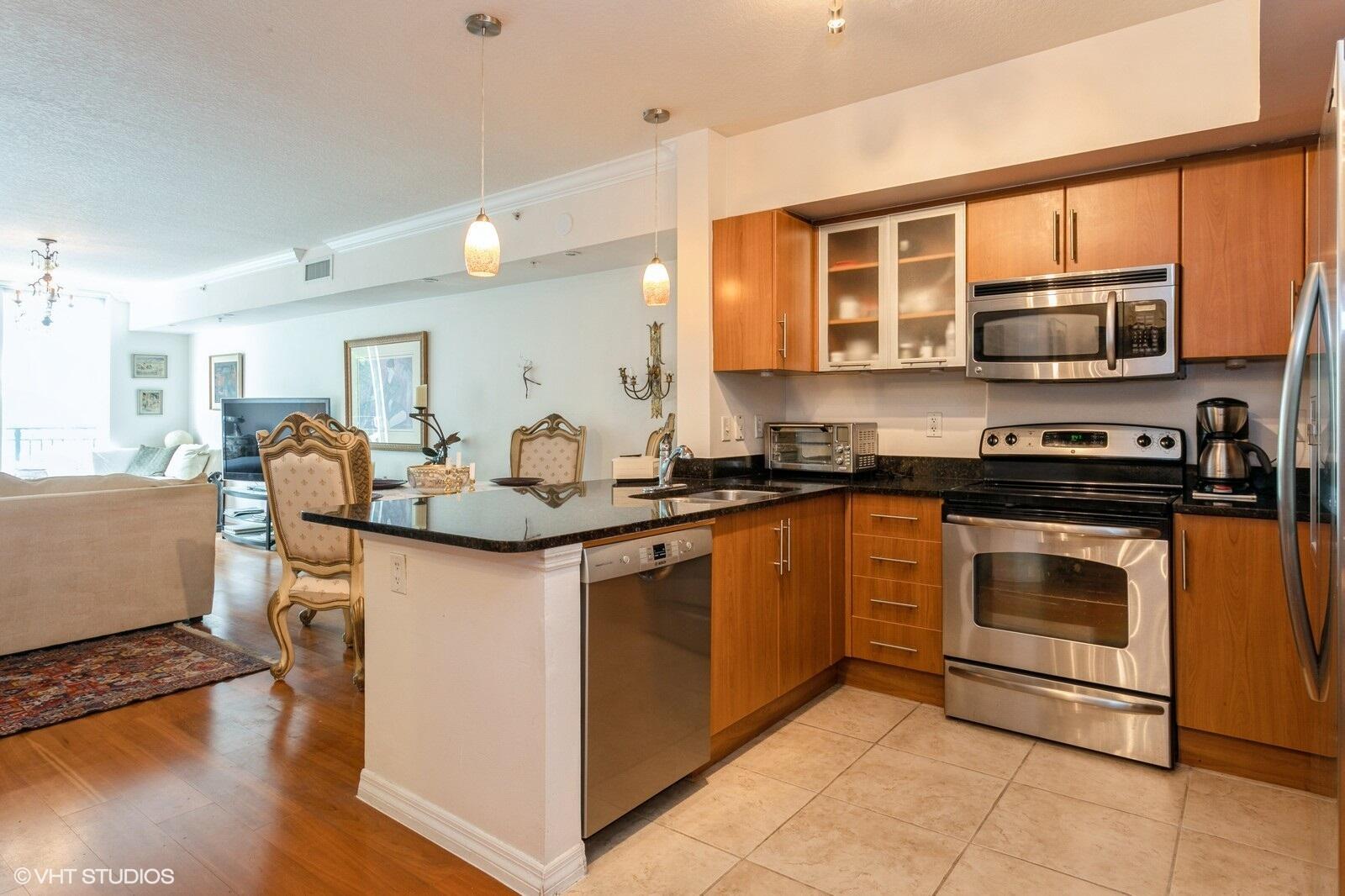 Spacious 1 bedroom with expansive room sizes. Located on the 3rd floor northside, easy access to garage parking space.  Unit has CHERRY WOOD floors.  Owner occupied and well maintained.    Prado is a full service building located in the heart of the fantastic downtown WPB.  Resort style pool area, large fitness centers, and club room.   (1) assigned garage  parking space, guest parking, and bike storage.Shown by appointment.