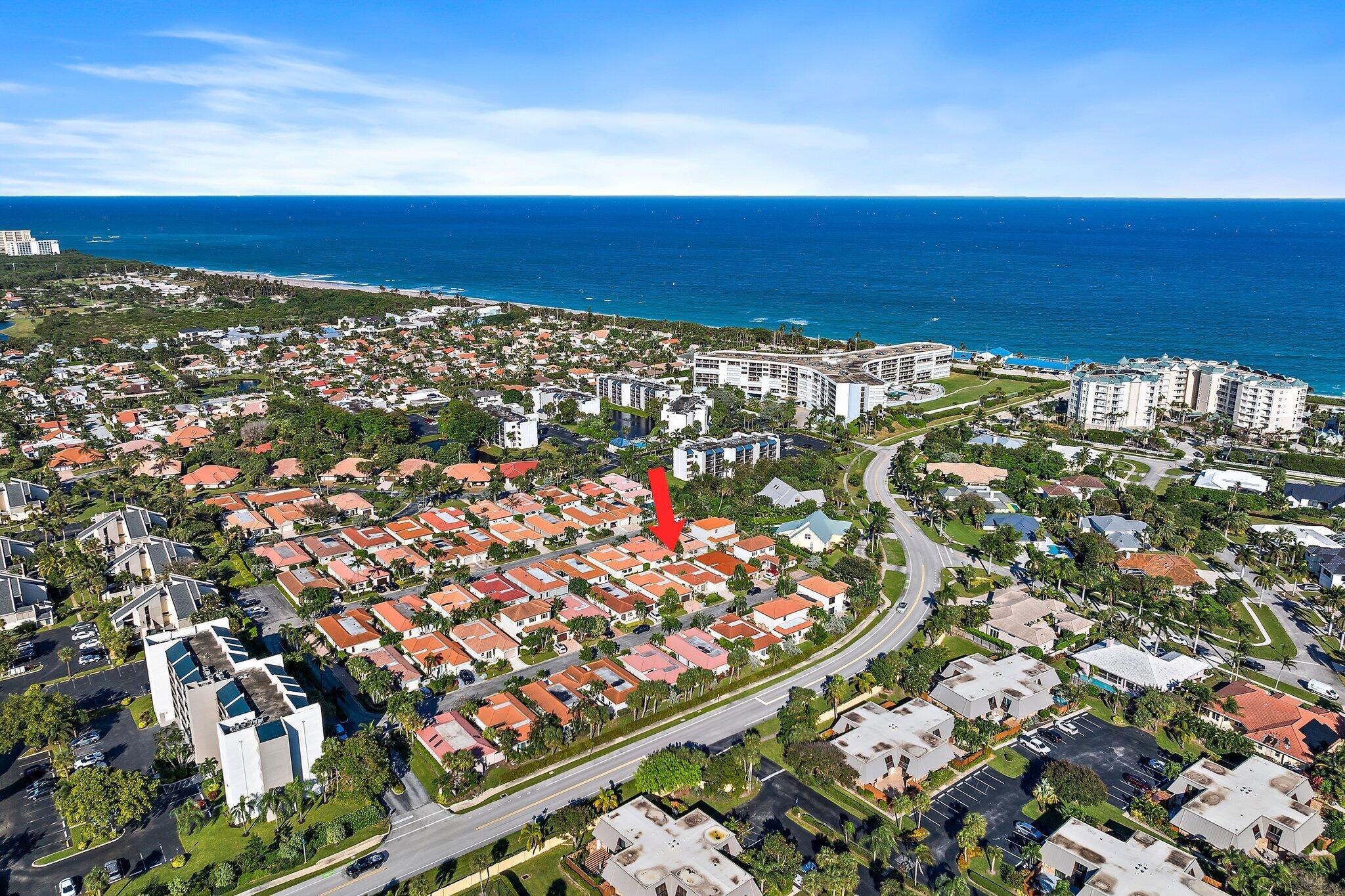 Must see, unfurnished annual rental. Fully renovated, Mediterranean style villa, just steps from Jupiter Beach! Located east of US one in the desirable, Via Del Mar community. Thisbright area, single-story, detached, CBS home offers two spacious bedrooms, two bathrooms, and one car garage. Recent upgrades include luxury, laminated, wood flooring throughout, modernized,bathrooms, a brand-new roof, new AC, fresh paint, and much more. Enjoy outdoor living at its finest, with large front patio, and interior courtyard, as well as a private courtyard off of the primary bedroom.There is also a generous side yard for entertaining, relaxing, and catching the ocean breezes. Move in ready and waiting for you, this hidden gem will not last long. Call me to request a private showing.