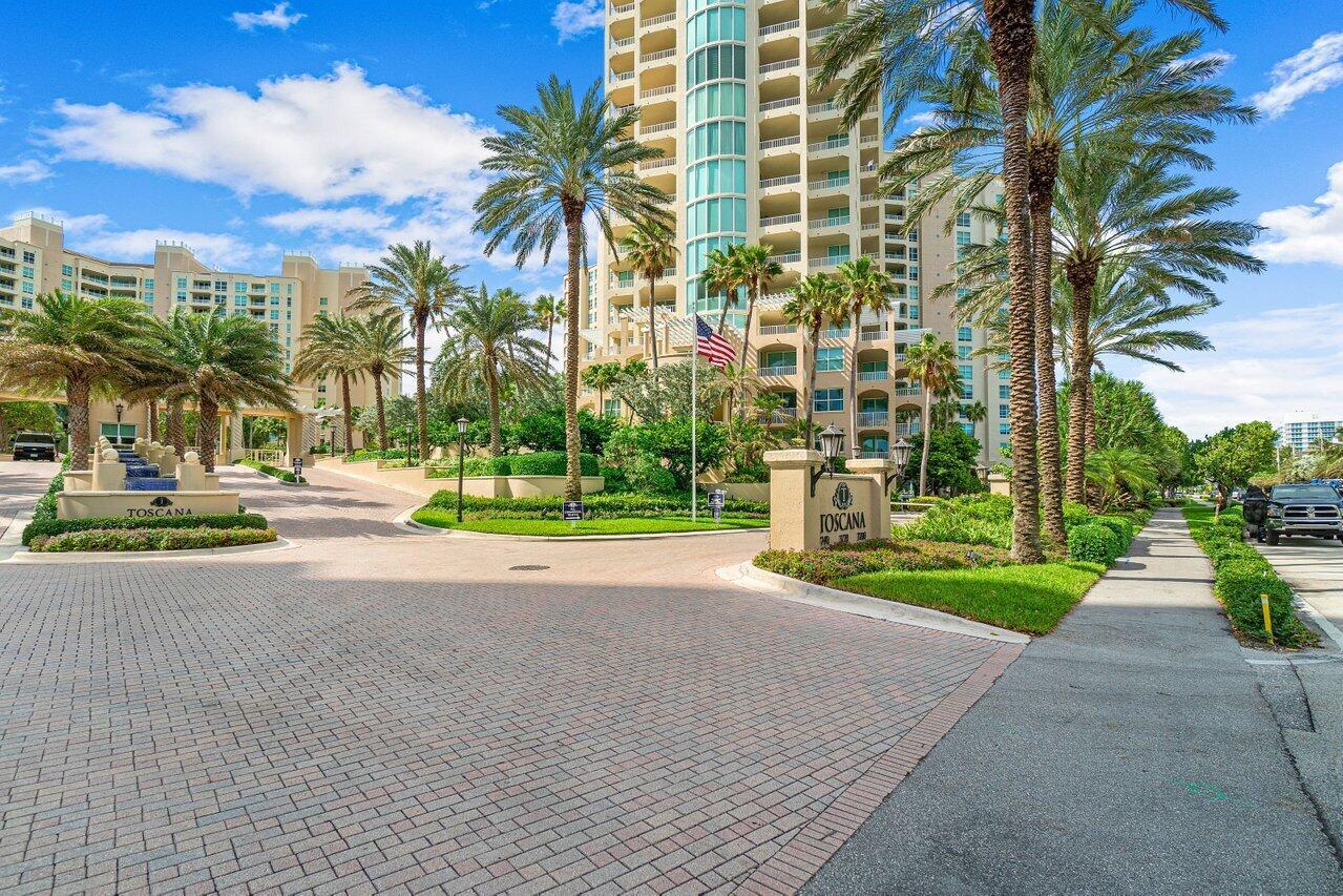 Step off the elevator into your private foyer and experience 2,601 sq ft of elegant living with two balconies and a bright, open layout. This immaculate residence features 9-foot ceilings,  marble floors, and a recently updated kitchen. The split floor plan offers ideal privacy, perfect for hosting guests or family. Enjoy electric shades, walk-in closets, and a spacious laundry room with ample storage. Located in Toscana, a luxury building with 24/7 gated security, valet, concierge, 3 pools, a private beach club, tennis, fitness center, and more. Highland Beach offers the best of coastal living--just minutes to Boca Raton, Delray Beach, fine dining, shops, and cultural spots.
