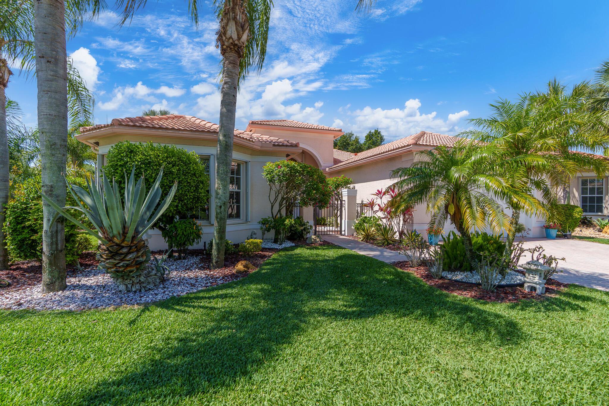 MOVE IN READY, IMMACULATE RARELY AVAILABLE 3 BEDROOM/2.1 BATHROOM PAMPLONA MODEL.  BEAUTIFUL GATED ENTRANCE SURROUNDED BY LUSH LANDSCAPING.  THE DOUBLE DOORS LEAD TO A SPACIOUS GREAT ROOM, CROWN MOLDING, TRAY CEILINGS.  THE FLOW OF THIS HOME IS PERFECT FOR ENTERTAINING WITH EAT-IN KITCHEN & LARGE DINING ROOM, SOLID WOOD CABINETS, GRANITE COUNTER TOPS, STAINLESS STEEL APPLIANCES.  LARGE PRIMARY BEDROOM WITH TRAY CEILING. PRIMARY BATH HAS 2 VANITIES, SEPARATE TUB AND SHOWER.  55+ VALENCIA PALMS IS A VERY ACTIVE ADULT COMMUNMITY.  GORGEOUS CLUBHOUSE, FITNESS CENTER, RESORT POOLS, RESISTANCE POOL, BILLIARD ROOM, CAFE, GRAND BALLROOM, SOCIAL EVENTS, CLUB, SHOWS, PICKELBALL, TENNIS, BOCCE.  MAINTENANCE FEE INCLUDES CAFE CARD, CABLE, INTERNET, EXTERIOR HOUSE PAINTING, ALARM, LAWN AND TREE CARE