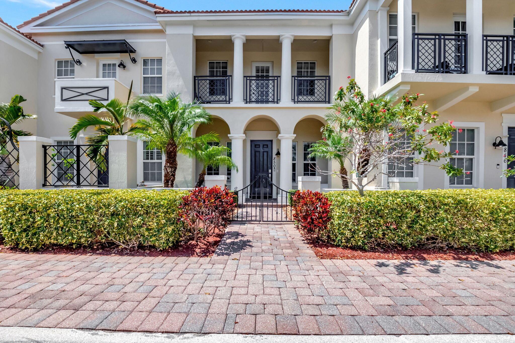 Beautifully updated two-story townhouse featuring 2 bedroom & 2.5 baths w/ a 2 car garage, meticulously maintained and zoned for top-rated schools. Located in East Boca, just five minutes from the Congress Avenue exit. The home boasts a 2.5-year-old AC, hurricane windows and doors, 24'' tile flooring downstairs, and wood flooring upstairs. The kitchen and bathrooms have been updated with quartz countertops and modern fixtures. Additional highlights include crown molding, plantation shutters, a private outdoor space, a gated front yard and a spacious balcony off the master suite. This charming neighborhood offers a lovely pool area, well outfitted gym, community room, tot lot, dog park, and gorgeous grounds w/walking paths and direct access to the El Rio Trail. This is not to be missed
