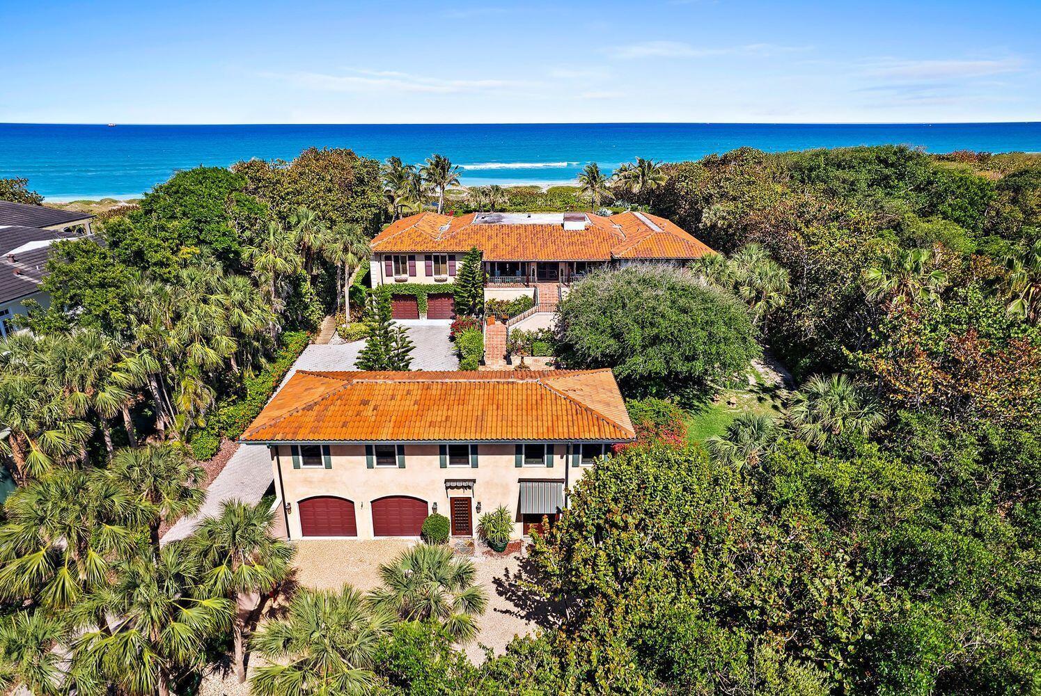 Discover the rare opportunity to own the only Jupiter Island home and property with Blowing Rocks Nature Conservancy as your southern neighbor. Tranquility and Privacy abound. Main home built in 1985 in a timeless Tuscan style is just shy of 7,000 living SF. The generous floor plan and spacious living areas seamlessly open to an expansive loggia showcasing the ocean, pool, and garden views. Tischler French doors open to the beautiful oceanfront terrace & pool for pure enjoyment. Formal dining room w/ picture windows that highlight the surrounding natural beauty. Culinary enthusiasts will appreciate the well-planned chef's kitchen featuring a commercial-grade 8-burner range, double oven, custom cabinetry, and butler's pantry. The primary suite offers a peaceful escape with captivating