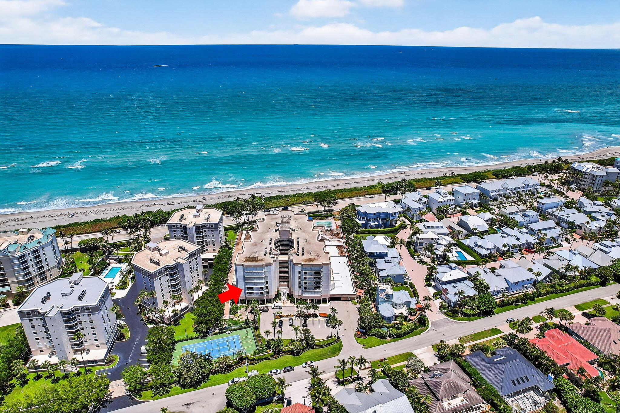 Stunning Oceanfront Condo in the Heart of Jupiter!Experience luxurious coastal living in this beautifully renovated 3-bedroom condo in the beautiful Corinthians South. This one-of-a-kind residence showcases impeccable designer finishes throughout, featuring modern European cabinetry, quartzite countertops, high-end appliances, and complete hurricane impact windows for peace of mind.Enjoy breathtaking ocean views from the living room and primary suite, and take in stunning sunsets from the kitchen, dining area, and guest bedrooms--offering the best of both worlds. This bright and open unit blends elegant style with functionality, creating an ideal space for everyday living and entertaining.Community amenities include:-Resort-style heated pool (currently being renovated into a modern oasis.
-Fitness Room with showers &amp; sauna
- Tennis courts 
-Pickleball Courts (currently being constructed)
-Clubroom, billiards room &amp; library
-Beach access &amp; secure under-building garage parking
- Lush courtyard atrium entrance

Perfectly situated just steps from miles of pristine beaches and minutes to world-class golf, boating, shopping, and top-rated dining and more. Live the lifestyle you've been dreaming of&#x14;this is Jupiter at its finest.