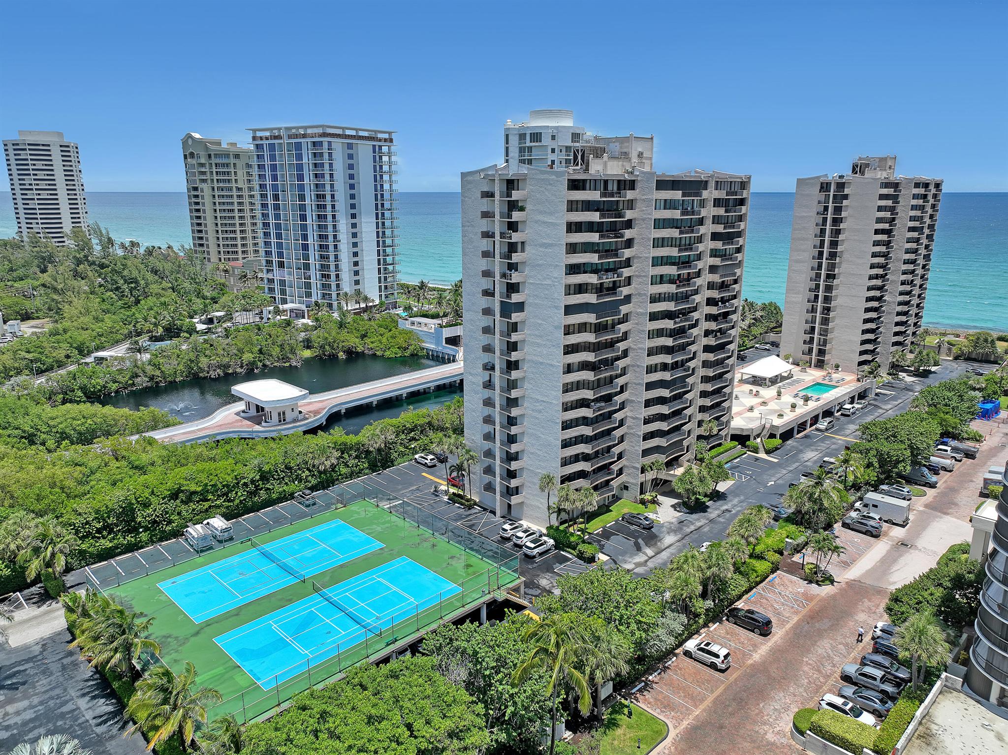 Experience the  Singer Island Lifestyle at Cote D'Azur. Indulge in coastal living with this stunning 2-bedroom, 2-bathroom condo located on the desirable south side of Tower 2. Enjoy the Ocean breeze from your spacious balcony .This residence combines elegance with functionality. High Impact Sliding doors.  Enjoy privacy and comfort with a thoughtfully designed layout that separates the master suite from the guest bedroom, perfect for hosting friends family. Primary suite offers you a beautiful soaking tub and a separate walk in shower. Designated laundry room in the unit. Cote D''Azur offers a heated swimming pool, tennis courts, gym, social room, private beach access day manager on site .  Call today for your private tour .