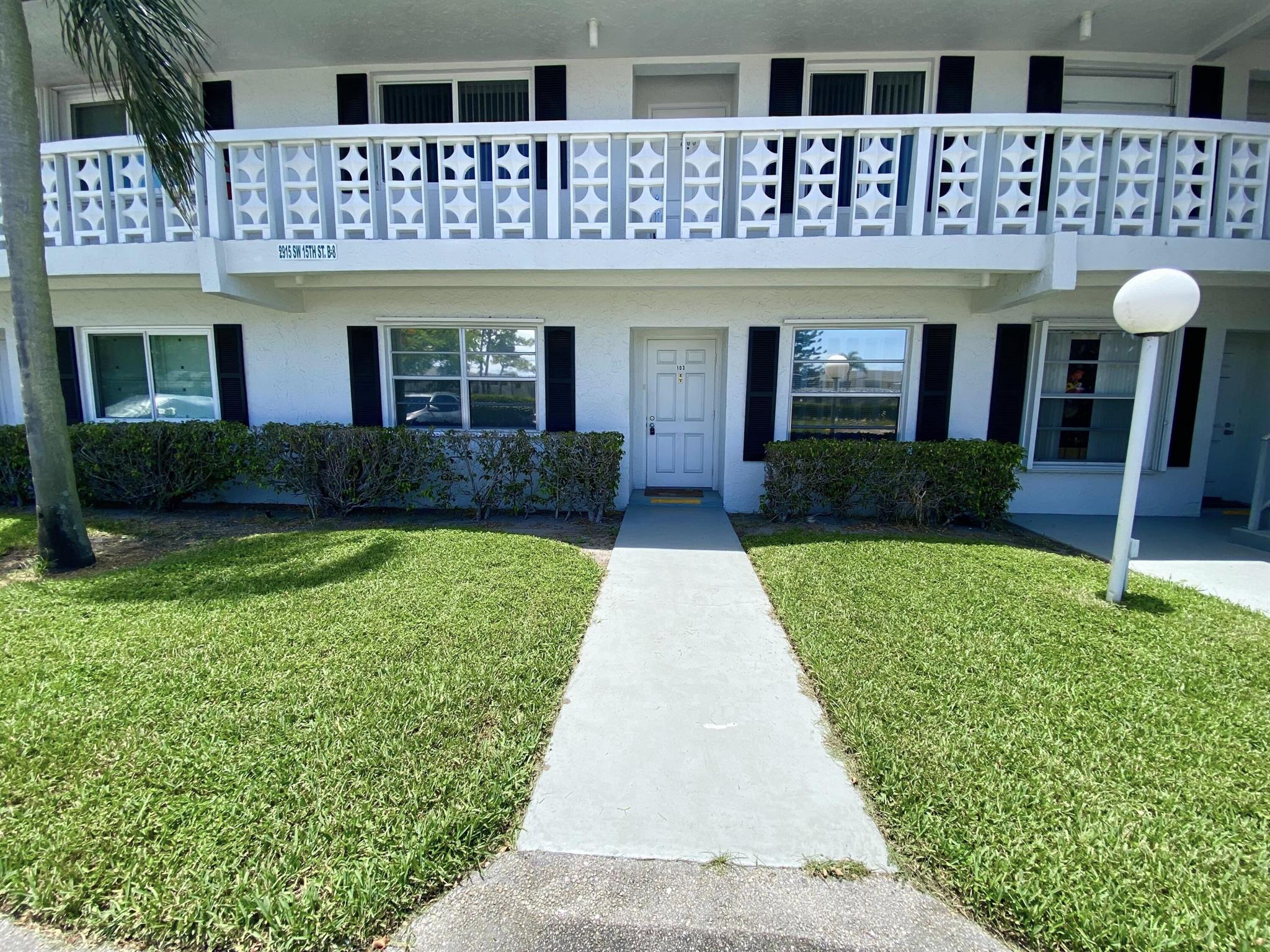 Pines of Delray West.  Priced at just $184,900, this spacious 1st floor residence features 2 bedrooms and 2 full bathrooms with a generous 1,167 square feet of living space - plus a 160 square screened patio with roll downs. There's Greenland Creek maple laminate plank flooring throughout with planks measuring 51 inches x 5 inches; a 17 foot long eat-in kitchen with quartz top counters, subway tile backsplash and a 30'' long & 10'' deep stainless steel Vigo sink. There are also hurricane panels for all windows and PGT windows in the living room and master bedroom. Plus there's a 2-ton 14 seer Carrier ac system and a 30 gallon Rheem hot water heater for your added comfort. Active adult 55+ community with clubhouse - pool - fitness room - bocce/ pickleball/tennis courts. 


Offered at $184,900 (Unfurnished)

*Easy access first floor location
*2 bedrooms- 2 full bathrooms with a generous with a 1167 square feet of living space.
*Plus you can step outside from the living room into a 160 square foot screened patio with storm roll-downs - for added protection inclement weather.

 Throughout the interior  you'll find durable Greenland Creek Maple Laminate Planks that are both high-density and wear-resistant. Their bevel-edged design adds sophistication while ensuring ease of maintenance. The planks measure 50.79 inches in length and 4.96 inches in width and are a medium gloss with a smooth finish.

*The eat-in kitchen spans an impressive 17 feet.
*Elegant quartz countertops that are complimented by
a stylish subway tile backsplash
*A Vigo stainless steel sink that is an ample 30 inches long 
and 10 inches in depth - for the largest of pots.

*Expansive 29 foot long living room that is bathed in light
from all 2007 PGT windows
 
*Hurricane panels for all windows
*Three paddle fans
*Granite top vanity in master dressing area

APPLIANCES

SAMSUNG REFRIGERATOR 
MODEL# RT18M6215WW/AA
29 Inch Top-Freezer Refrigerator with 18 cu. ft. Total Capacity, FlexZone , Twin Cooling Plus , Slide and Reach Pantry Drawer, Dual Vegetable Bins, Adjustable Glass Shelving, Ice Maker, ENERGY STAR , and Star-K Certified: White
 
WHIRLPOOL RANGE 
Model: RF378LXPQ 1   S# RS4119814
30 Inch Freestanding Electric Range;  AccuBake Heat Distribution System; ccuSimmer Element; elf-Cleaning Oven with Auto Self-Clean Latch; pswept Ceramic-Glass CleanTop Cooktop; two 6" and Two 6"/9" Dual-Circuit Radiant Elements; Super Capacity 4.65 cu. ft. Oven; Glass Oven Door with Extra-Large EasyView Window.
  
GE ABOVE-RANGE EXHAUST FAN 

WHIRLPOOL DISHWASHER  
MODEL#  DU93OPWPQ0    S# FS3935245
Full Console Dishwasher with 5 Automatic Cycles, Self-Cleaning Filter &amp; Electronic Controls; 5 Level Wash; Extra Large Capacity; Quiet Wash Sound Package;
Temperature Senso  Hard Food Disposer with Self-Cleaning Filter; Control Lock;
and 5 Automatic Cycles

INSINKERATOR DISPOSAL  
Model: Badger 5-89A
 1/2 HP Garbage Disposal features a 1/2 HP, heavy-duty Dura-Drive induction motor,   rugged, galvanized steel grind components with stainless steel swivel lugs.
 
GE WASHER-DRYER  
 Model# GUD27ESSM1WW   S# AV030761C
27 Inch Electric Laundry Center with Auto-load Sensing, Cycle Status Lights, Rotary Controls, 11 Wash Cycles, 6 Wash/Rinse Temperatures and 800 RPM.
***************

 EQUIPMENT

INTERNATIONAL COMFORT/CARRIER 
AIR CONDITIONING SYSTEM 

COMPRESSOR:
 Model# NXA424GKC101
S# E152822614
  Performance Series 2 Ton, 14 SEER, R410a Air Conditioner With Coil Guard Grille, 24,000 cooling BTUS; 11.7 EER.

   HANDLER:
Model# FEM4P2400AL
S# A154268126
1/3 HP blower motor  2 Ton, R410A, Multi-position ECM Motor Fan Coil,   
High efficiency ECM, 5-speed motor

HONEYWELL THERMOSTAT
Model: PRO 3000 series

 RHEEM WATER HEATER 
  Model#XE3S06St45-1
S# Q4523-1859
30 gallons/ 4500-watt elements/hard-wired/ overflow pan, automatic thermostat;premium grade anode rod; and temperature and pressure relief valve.  

DELTA TOILETS IN BOTH BATHROOMS 
Model#  R[71199WH   1.28 GPF
  
**************

 The Pines of Delray West Condominium
Built on 35.3 acres in 3 phases in 1978/1970, the community is comprised of
 43 buildings (with 288 units) plus a 6,840 sqft clubhouse and a  60 ft x 30 ft pool.

All buildings painted in 2021.
All new roofs in 2022 - 2023.

2025 monthly condo fee: $555 
 Covering water, cable, in-unit WIFI, maintenance &amp; repair of roofs,
exterior paint, fully funded reserves, on-site property management
and use of the pool, fitness room, billiard room, library, bocce courts 
and tennis/pickleball courts
2024 real estate tax bill: $518 (w/HX)
The Pines of Delray  West sits  within the city limits of Delray Beach. There are only 3 streets (with street lights) and 2 "no-waiting in line* entrances.


BUYER GUIDELINES

At least one approved occupant must be 55+; approved co-occupants must be 18+; when under 55 occupants are in residence at least one 55+ occupant must be in residence at the same time  ; approved emotional support animals and service animals are OK; permitted vehicles are limited to automobiles, SUVs and fully windowed passenger vans;  after 18 months of ownership buyers are eligible to lease out the unit (approved leases must be for a 4 months minimum and once per 12 month period);  corporate ownership (including LLCs) and business partnerships are permitted to take title to a property with certain approval conditions; title to a property can aslso be put into a family trust, personal trust or a life estate.
 ****************

The information provided on these pages is not warranted nor guaranteed as 100% accurate. It is subject to inadvertent error, omission, miscalculation, misinterpretation and misinformation. It has not been independently verified that all the features indicated for any appliance or equipment exist --as the features are taken from on-line information about the model numbers shown and features may have been modified by the manufacturer without correcting the on-line model number information.  All measurements, dimensions, capacities, sizes, monetary figures, years of manufacture, rules &amp; regulations and buyer requirements shown are not warranted or guaranteed and need to be independently verified.