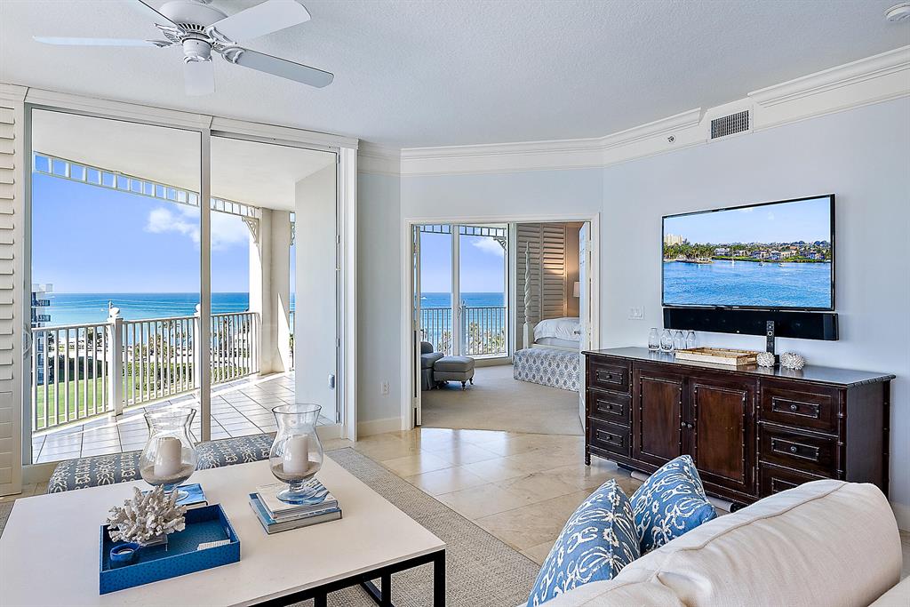 Beautiful ocean views span from living room to master suite. Chef's kitchen & large living/dining area are great for entertaining. Every room offers abundant natural light. This pet friendly complex is steps from some of the best beaches on the eastern seaboard and an equal 20 minutes beach stroll to the Jupiter Inlet (North) and Juno Beach Pier (South), where several beach miles are also dog frierdly. Each bedroom offers its own private terrace with floor to ceiling impact sliding doors. Boutique style building with 24 hr manned guard gate, key fob entry for bldg & garage, 18 units total, each with 2 designated garage spaces. Amenities include resort style pool & spa, 2 fitness centers, lighted tennis courts, billiards & dog walk. Jupiter Ocean Grande is seaside living at its finest!