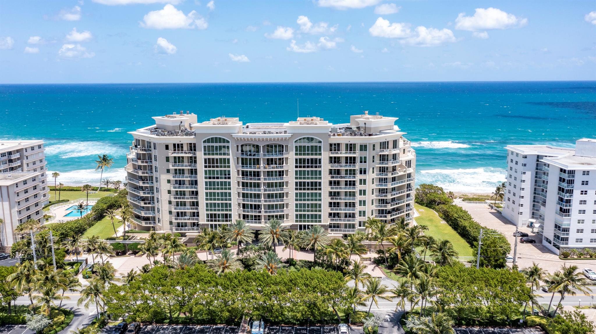 SPECTACULAR DIRECT OCEANFRONT RESIDENCE AT OCEAN GRANDE ON FAMED HILLSBORO MILE. OCEAN TO INTRACOASTAL VIEWS FROM 2 LARGE BALCONIES, HIGH CEILINGS, MARBLE FLOORS, CUSTOM BUILT INS AND FINE DETAILS THROUGHOUT. PRIVATE ELEVATOR ENTERS DIRECTLY INTO UNIT. LARGE OCEANFRONT LIVING ROOM WITH CUSTOM BUILT INS AND ABUNDANT NATURAL LIGHT WITH FLOOR TO CEILING IMPACT GLASS DOORS  THAT OPEN OUT TO LARGE OCEANFRONT BALCONY. GOURMET KITCHEN WITH GRANITE COUNTERS AND ABUNDANT STORAGE. SPACIOUS MASTER SUITE WITH LARGE WALK IN CLOSET, MARBLE BATH AND IMPACT GLASS DOORS TO INTRACOASTAL VIEW BALCONY. ADDITIONAL EN-SUITE GUEST BEDROOM PLUS GUEST POWDER BATH.  OCEAN GRANDE OFFERS EXCELLENT AMENITIES WITH A DOORMAN, VALET, CLUB ROOM, FITNESS CENTER AND FANTASTIC POOL RIGHT ON THE OCEAN. BOAT DOCKAGE AVAILABLE