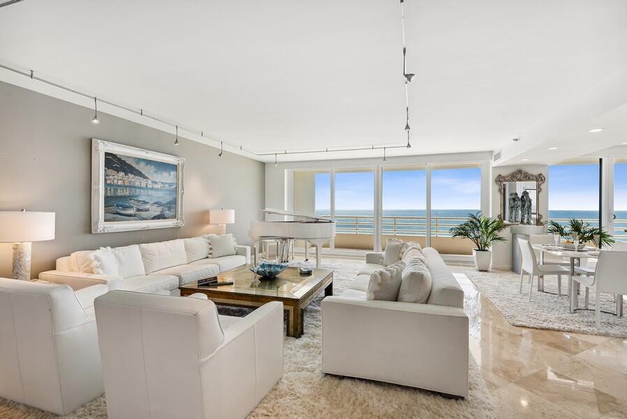 Upon entering N-803 you're greeted by magnificent ocean vistas that create a breathtaking backdrop to this oceanfront condominium. The beautifully renovated kitchen includes contemporary cabinetry, an oversized kitchen island w/ seating and custom lighting. The common areas feature marble floors and plush carpet is in the bedroom suites. The primary bathroom is a luxurious retreat and has been renovated with only the finest appointments. Designer updates have also been completed in the guest bath and powder room. The fabulous guest suite includes an ensuite bath and incredible views of Boca Raton. The Addison On The Ocean, N-803 is a one of a kind oceanfront paradise. Information published or otherwise provided by the listing company and its representatives including but not limited to prices, measurements, square footages, lot sizes, calculations, statistics, and videos are deemed reliable but are not guaranteed and are subject to errors, omissions or changes without notice. All such information should be independently verified by any prospective purchaser or seller. Parties should perform their own due diligence to verify such information prior to a sale or listing. Listing company expressly disclaims any warranty or representation regarding such information.
