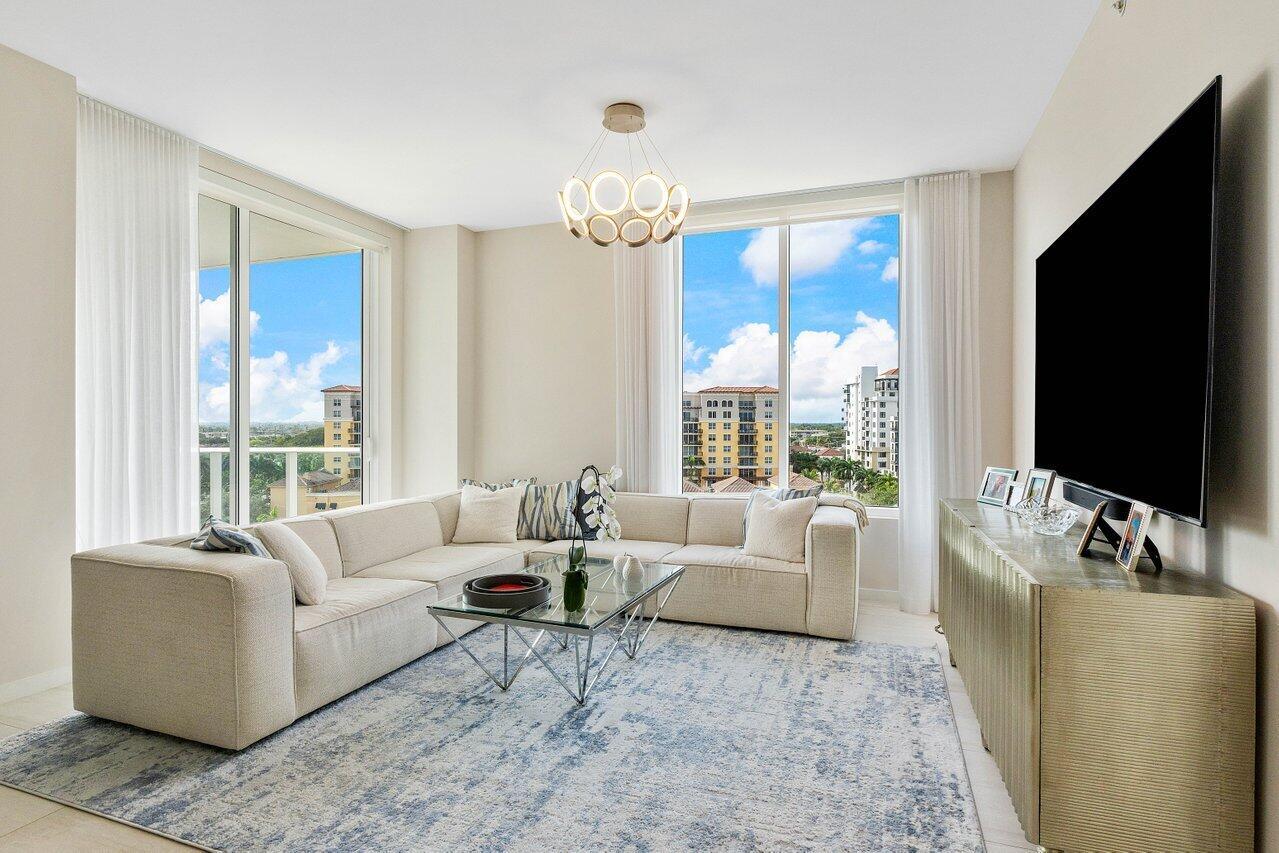 Gorgeous contemporary 3-bedroom corner unit in the - ALINA Residences, downtown Boca Raton's premier, full-service luxury building. Completed in 2021, this highly coveted ''I Plan'' 8th floor Residence offers beautiful city and sunset views from two private western exposure terraces. The efficient layout provides a great value and delivers 3 bedrooms all with on-suite bathrooms. Interior features include floor-to ceiling-windows and sliding doors, 10' ceilings (only available on the 8th floor and above), Italian porcelain flooring, Porcelanosa fixtures, and luxurious kitchen with all Miele appliances, including a wine refrigerator and induction cooktop. Exquisite primary bath with shower and soaking tub. Alina is a full-service, guard-gated building with valet, doorman,