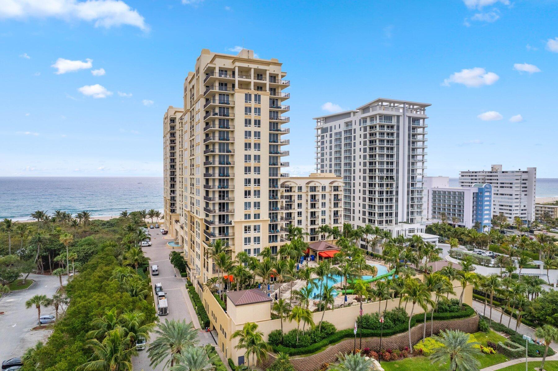 Panoramic and unobstructed views from the ocean, over the beach park to the Intracoastal await you when entering. You will be able to enjoy complete privacy since there are no other buildings close by. This condo is part of the optional Marriott Hotel Program that will provide you with income during the time when you do not use it yourself. As hotel program participant you may use the condo up to 8 weeks per year yourself. Enjoy the hotel amenities, the on-site spa, restaurants, concierge service and receive a 20% discount on most services. Parking is via valet ,1 car per unit is free of charge.  The perfect vacation home that works for you!