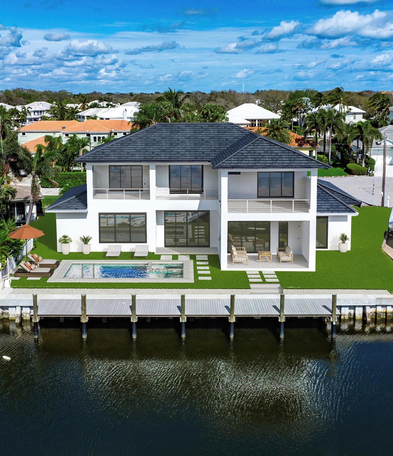 Your dream home on the water is coming soon!!! A rare opportunity for all new construction on the water in the heart of Palm Beach Gardens. This stunning 5 bedroom, 8 bathroom Smart home has all the upgrades and a modern open floor plan. The second floor has an open living space with water views a wet bar that makes a great family room, and all the upstairs bedrooms have generous balconies for beautiful views.  This property has a newer dock and seawall, no fixed bridges and is seconds from the intracoastal waterway making it a boaters dream! The gorgeous modern pool features an integrated overflow jacuzzi and overlooks the waterway. This stunning home is on a quiet cul de sac with no HOA  in the heart of highly desirable Palm Beach Gardens.  It also boasts a 3 car garage, a whole house propane generator and impact glass throughout. Did I mention the 10 foot sliders and gorgeous water views throughout?! Peace and tranquility on the water in the heart of it all. Who says you cant have it all? Dont wait to see this home as its not going to last long.