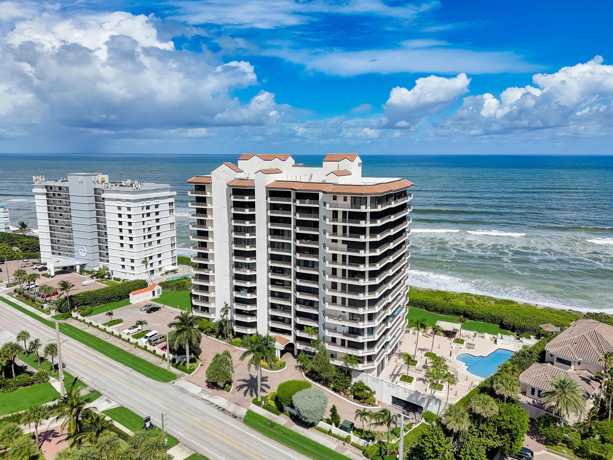 Beautifully remodeled 3 Bed/ 4 Bath Oceanfront condo. This is the best view in Juno. The Waterfront is the most sought after building in Juno Beach. Direct oceanfront living w/ exceptional sunrise and sunset views w/ a private elevator to the unit, 2 coveted garage parking and private beach access. The unit boasts quartzite countertops, titanium engineered wood floors, Downsview custom cabinets, Mr. Steam shower, TS fireplace, MTI Whirlpool, Hunter Douglass remote blinds, Sikorsky chandeliers, induction stove, Thermador refrigerator, GE monogram range, wine fridge, ice-maker, accordion shutters, Custom closets, his and hers closet. Building has new roof, sauna, fitness, wine & liquor locker, bike storage, cabanas (for purchase), pool, hot tub, private beach. Pet Friendly.