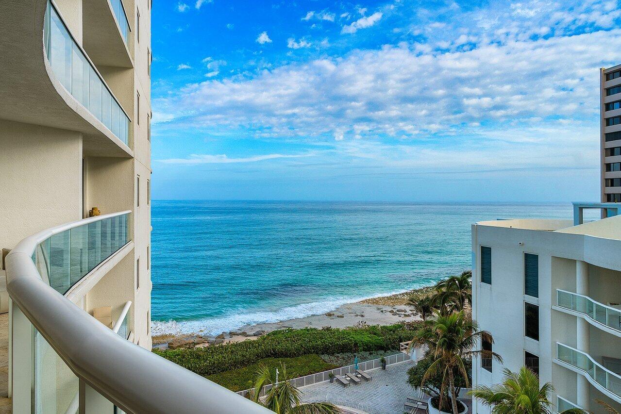 Enjoy stunning views from this spacious 8th floor home with 2 bedroom + Den/optional 3rd bedroom and 3 full baths in the boutique Beachfront building! Step off the elevator into your own private foyer and into the unit to take in dramatic views of the ocean and intracoastal throughout the 2,400+ SqFt of living space and 2 large private balconies. This beautifully updated condo offers an easy & open floor plan, a gorgeous renovated kitchen, spacious bedrooms with en suite bathrooms, beautifully built out closets, pantry and more. The unit also has 2 assigned garage parking spaces and a storage unit. Water and cable are included in rent.