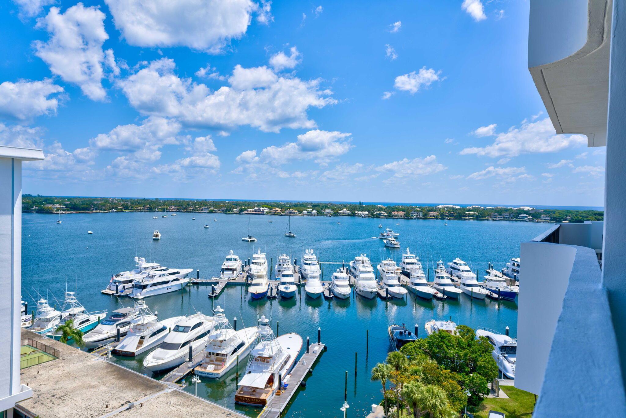 Welcome to luxurious waterfront living with Million Dollar Views. This high floor unit offers breathtaking Intracoastal, Marina, and Ocean views.  Watch the sun rise over the Ocean with a cup of coffee or unwind in the evening with a glass of wine as the boats return to the marina.This Dog Friendly building is nestled in the exclusive gated community of Old Port Cove. The community offers residents a host of amenities, including Belles Bar & Grille onsite, a heated waterfront pool, tennis courts, 24-hour security and more. With its convenient location just minutes from pristine beaches, world-class dining, and shopping, this condo truly offers the best of waterfront living in North Palm Beach.Don't miss your opportunity to experience luxury living at its finest.