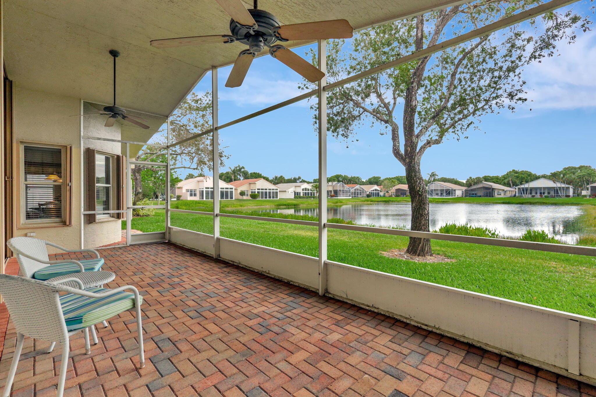 Don't miss this beautiful South Pacific model waterfront home in Valencia Lakes by GL Homes with the renovated clubhouse opening in December! Tile throughout the living area with wood laminate in the guest room & carpet in the primary bedroom. The bright kitchen includes new stainless steel appliances (2022) & a lovely breakfast area. The 3rd bedroom is being used as a den with a built in desk, shelves & storage. A lovely lanai overlooking the lake & accordion shutters throughout. Community amenities: cafe, resort & lap pool, pickleball, tennis, numerous clubs & leagues, fitness center, water aerobics, yoga, zumba, art, musical productions/shows, billiards, business center, card rooms & much more. Enjoy the 55+ lifestyle to the fullest!