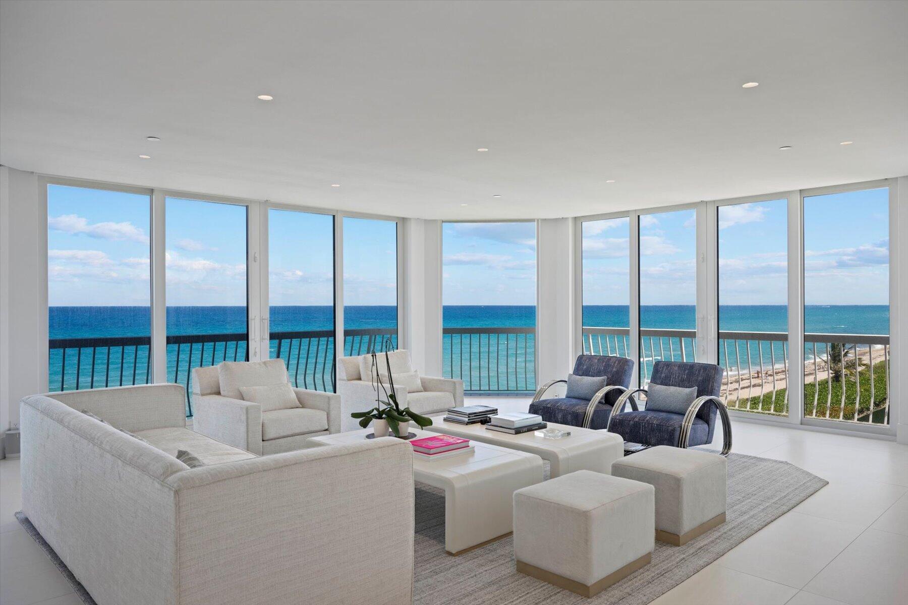 Stunningly renovated to perfection at Sloan's Curve in a contemporary style, this 3/3 has the most far reaching panoramic ocean and beach views and a desirable southeast exposure. Quality details and beautifully furnished on a high floor with an oversized terrace, you will be mesmerized from morning till night and feel as if you're on the most luxurious yacht!  The openness of the floorplan in the reimagined custom renovation will check every box for an annual or seasonal rental, including an oversized terrace. Includes a renovated poolside cabana and 2 garage spaces. $40,000/month annually.