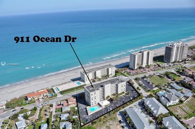 Direct ocean views from this updated penthouse in Juno Beach. 2/2 with garage parking. Tastefully furnished (furnishing negotiable) large screened porch.  Washer & Dryer in the unit. Partial impact windows plus accordion shutters. Easy to see, move-in ready. Parking space # 98. Cat okay, no dogs. Walking distance to shopping, churches, restaurants. 20 minuits to the airport. Juno Beach is an oceanfront enclave with close proximity to everything you could possible want or do. IT's small town atmosphere makes it the hidden gem of northern Palm Beach County.