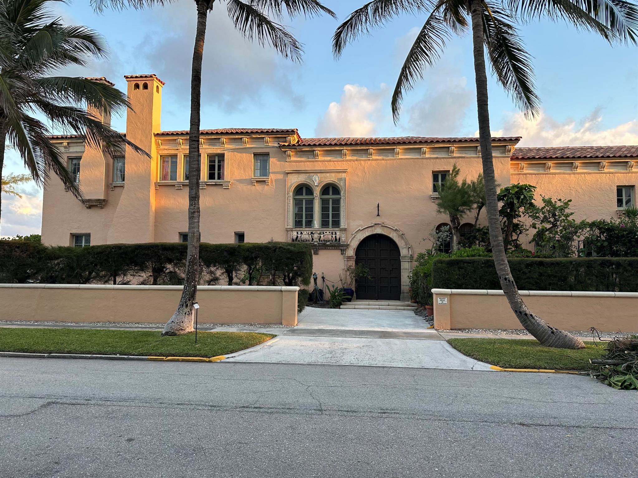 Rare Offering: ''Old Palm Beach'' Ocean Front Property. Addison Mizner Architect. 232' of deeded private beach. sweeping front lawn. ball room/LR, sunroom, master, guest rooms all with direct ocean views, 5 bedroom, 5 full bath, 1 half bath. pool, interior courtyard with original working fountain. All original Mizner architectural features, including 16th century oak paneling. Elizabethan-era stain glass. ornate carvings, decorative tile work, cast limestone detailing, elaborate arches, hand-painted coffered ceiling, pecky cypress ceilings and beams throughout, original fixtures, hand carved doors, intricate ironwork. These distinctive details add richness and visual interest to this home, showcasing the historical craftsmanship and artistic flair.