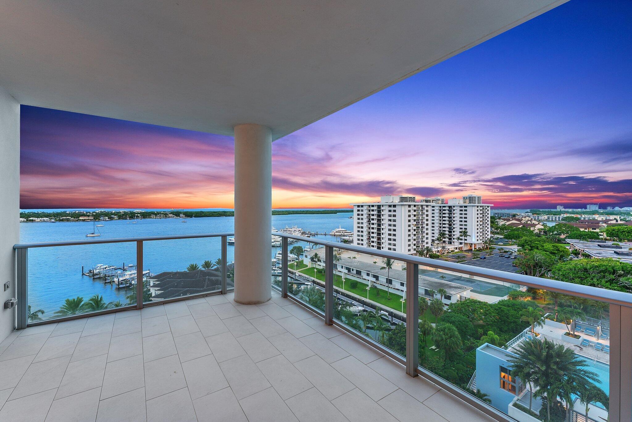 Simply stunning and ready for immediate enjoyment! Embrace coastal elegance with breathtaking intracoastal and ocean views from this exquisite 10th-floor unit in Water Club's prime building #2, offering the most stunning vistas in North Palm Beach. This spacious nearly 2000 sq. ft. residence features 2 bedrooms, plus a den/office, and 2.5 bathrooms, all with luxurious modern finishes. Enjoy the floor-to-ceiling impact glass windows and sliders that bring in abundant natural light. The kitchen features European-style sleek acrylic cabinetry, quartz countertops, an aqua sea-glass subway tile backsplash, and premium Jenn-Air appliances. The boutique-style tower provides a private elevator entrance to each unit, ensuring exclusivity and privacy. Savor sunrises and stunning sunsets from two oversized covered balconies. Water Club offers unmatched amenities, including a 24-hour concierge, manned gate/security, garage parking with two ideally located assigned spaces, a modern fitness center with a Pilates/Yoga studio, pickleball courts, a lap pool, a waterfront resort-style pool, a hot tub, and two outdoor fire pits. Pet lovers will appreciate the private dog park in this pet friendly community. Owners and guests can enjoy day dock usage and access to a resident conference room. Two private storage areas provide ample space for all your extras. Located just a short drive from top restaurants, excellent shopping, beautiful beaches, and world-class golf courses, Water Club offers both convenience and luxury. PBIA is only 20 minutes away, and the newly redesigned North Palm Beach Country Club, featuring a Jack Nicklaus Signature golf course, is right across the street. Welcome to paradise and a maintenance-free lifestyle at Water Club.