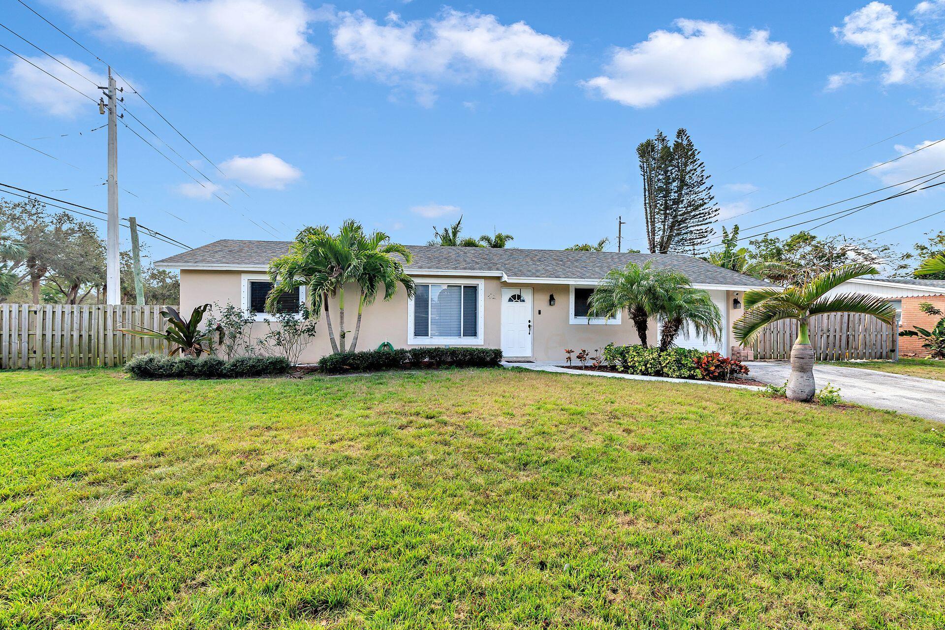 Charming single family home for rent in the heart of Jupiter. This lovely 3 bedroom 2 bath home has a 1 car garage. Enjoy this split floor plan, updated kitchen and the large living space. The primary bedroom has an attached bath and walk-in closet. The property is fenced with room for trucks or a boat. Enjoy the private patio and yard! Close to shops, restaurants and highways.