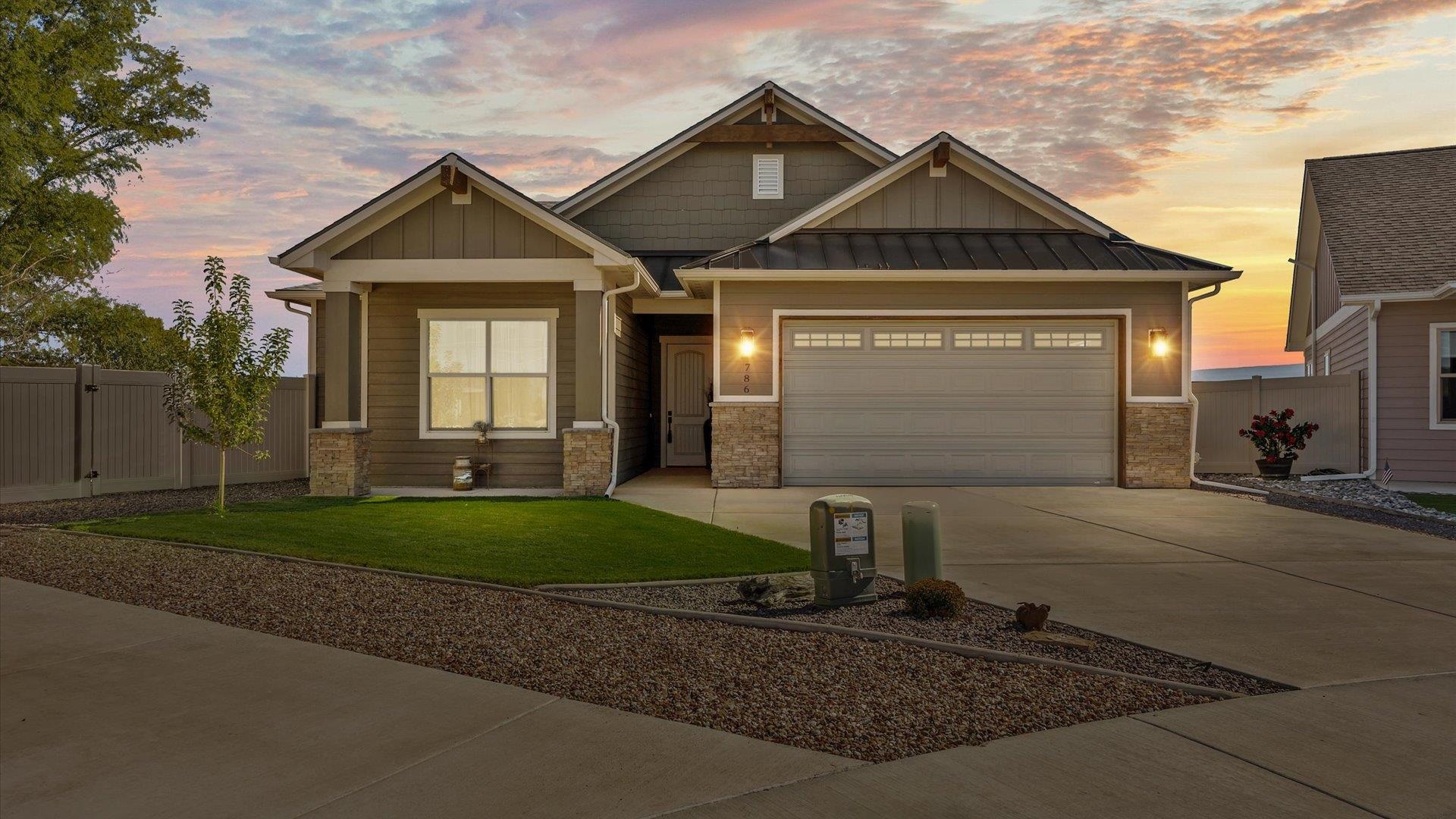 Open House Sunday November 17th from 10-2:30! Back on Market due to Buyer not being able to get their home under contract.   Check out this captivating property!  Welcome to 786 Spur Cross Court, Grand Junction, Colorado. Built in 2022, this stunning three-bedroom, two-bathroom ranch-style home with a two-car garage boasts modern luxury and convenience. With 1,776 sq. ft. on a 0.16-acre lot, this home is situated in the desirable Appleton area, close to amenities and Canyon View Park.  The open floor plan features split bedrooms, large windows, and a chic gray, white, and black color scheme. The gourmet kitchen impresses with quartz countertops, a glass tile backsplash, under-cabinet lighting, stainless steel appliances, and a pantry.   The primary suite includes a vaulted ceiling, a dream walk-in closet, and a three-quarter bath with double shower heads and dual sinks. The best feature being the walk through to the laundry room  Enjoy low-maintenance landscaping and a covered backyard patio with a ceiling fan while enjoying coffee each morning and listening to the peaceful sounds of nature. This home also sits at the end of a quiet cul-de-sac.  Don’t miss the opportunity to make this stunning, move-in-ready home your own. Schedule your showing today and experience the perfect blend of style, comfort, and convenience at 786 Spur Cross Court. Act now—homes in this desirable area won’t last long!