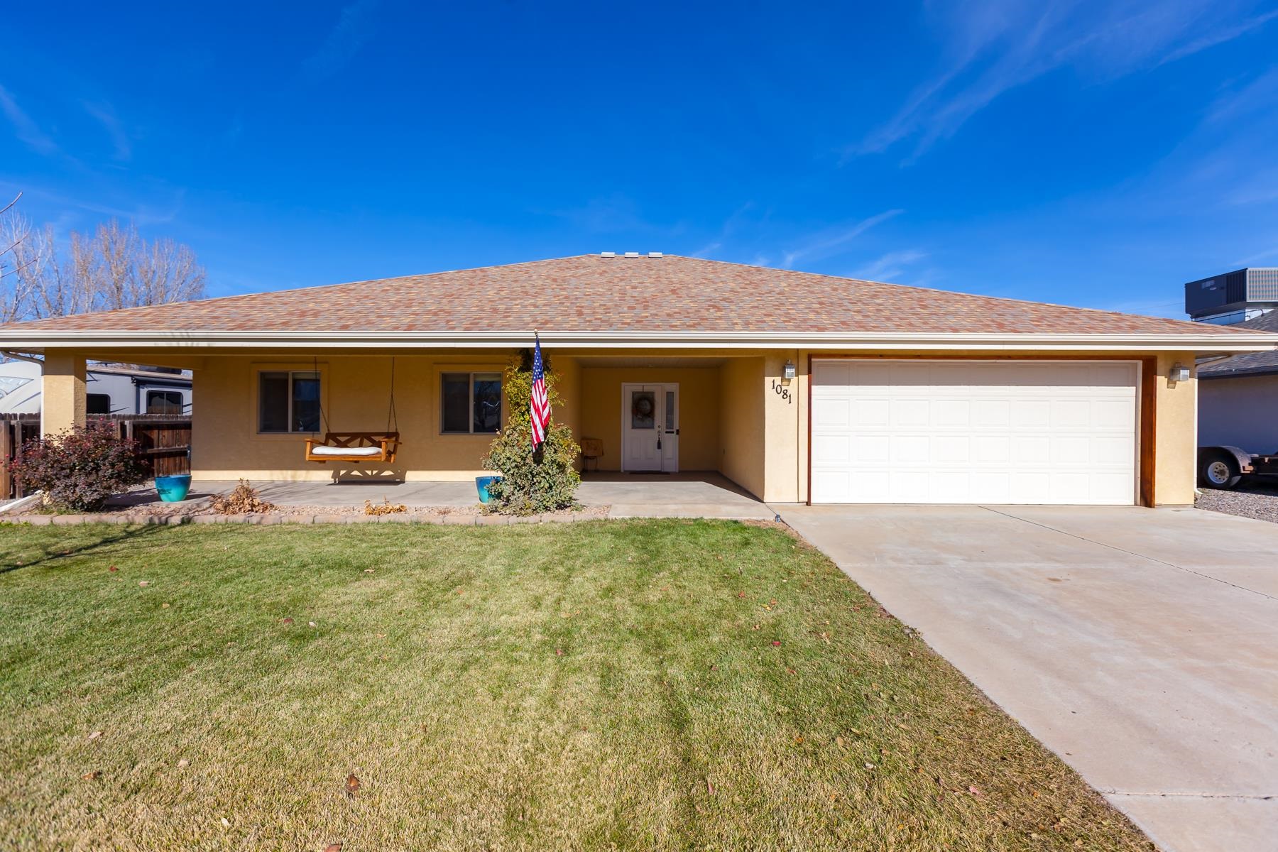 Welcome home. This Ranch style home in Fruita is perfect for you. This stucco home has been immaculately kept and is move-in ready. It features an open living space with french doors to the backyard, a nicely updated kitchen with a breakfast bar and lots of cabinet space. Other upgrades include newer flooring, updated bathrooms, refrigerated central air, and a newer on demand water heater. There is a large fenced and sprinklered yard plus RV parking. The 2 car garage has a workbench and there is a storage shed for your extras. No HOA and you can walk or bike to downtown Fruita.