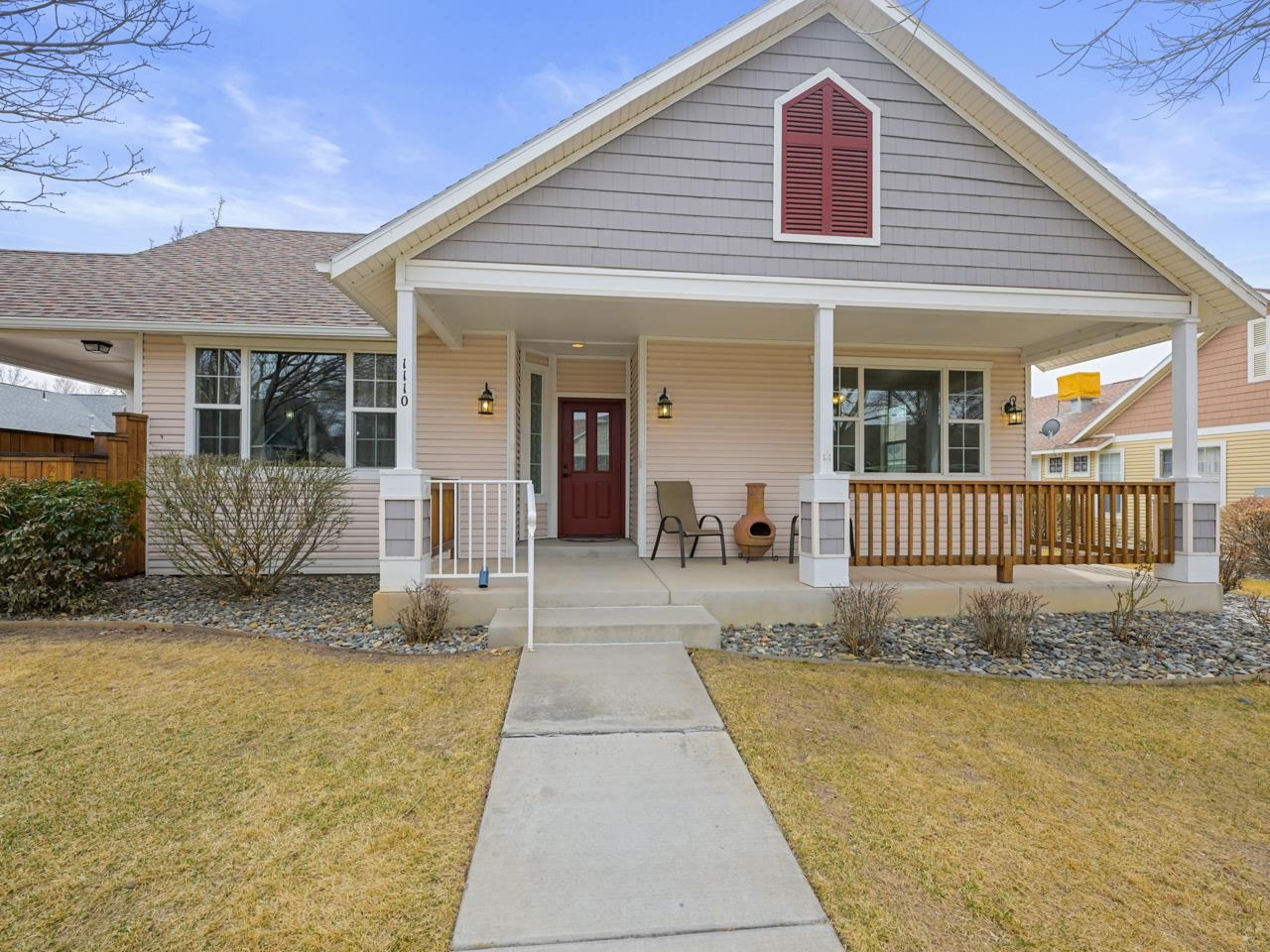 Located in a charming 55+ community, this delightful duplex home is just waiting for you to make it your own! Picture this: a sweet, classic home just down the street from the subdivision clubhouse, and a short distance away from the park where you can enjoy a leisurely morning afternoon. Oh, and did we mention downtown Fruita is not far at all? Life here is all about easy living and convenience. As you approach, you’re greeted by a lovely covered front porch - perfect for a nice sit, enjoying a beverage and waving hello to your neighbors. Inside, you'll find a cozy living room with wood laminate floors and ceilings that give the space a nice, open feel. It's perfect for relaxing or hosting family and friends, and the flow from the living room to the kitchen and dining area keeps conversation flowing smoothly while you whip up your favorite meal. Speaking of the kitchen, it's got everything you need - a pass-through window to the dining area for easy serving, nice appliances, and a large pantry for plenty of culinary storage. Just off to the side, there's a bonus bedroom with lots of natural light, a big walk-in closet, and a full bathroom nearby (perfect for guests or an office space!). Let’s discuss the primary suite - this isn’t just a bedroom, it’s your own personal space! With loads of space and privacy, you’ll never want to leave. The attached 4-piece bathroom has a dual vanity, two closets (yes, two!), and a walk-in shower to make getting ready a breeze. You’ll feel pampered every day! Want some outdoor space? The private patio to the side is the perfect spot to enjoy the fresh air without the hustle and bustle. Plus, with a tucked-away garage behind, you’ll feel secure and snug. This home is a true find, ready to bring comfort, fun, and a touch of nostalgia into your life. Come see it today - it could be just the home you’ve been waiting for!