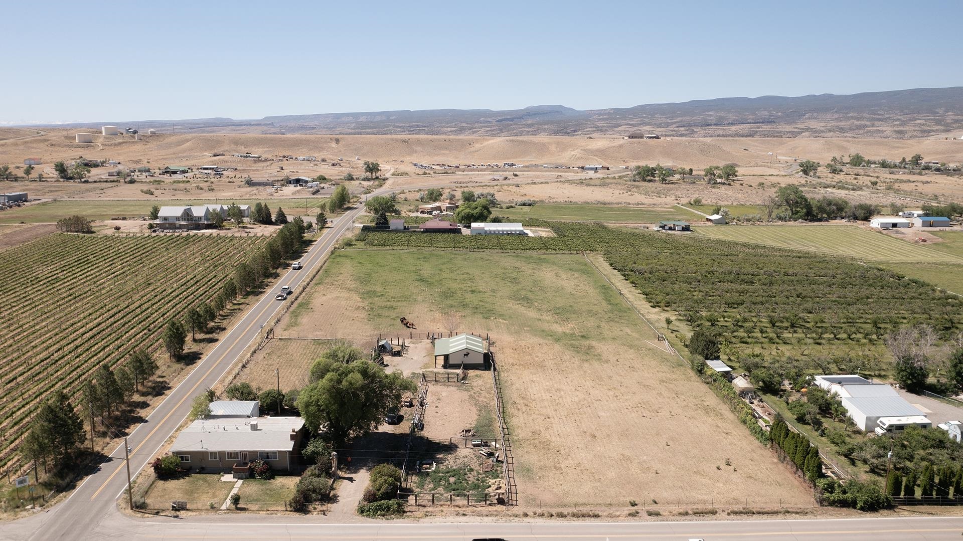 Bring your horses and your 4H animals! This 3-bedroom, 2-bathroom, 1980 square foot ranch style farmhouse with a detached 2 car garage is situated on 4.65 acres with no HOA. Embrace the opportunity to enjoy everything Western Colorado has to offer, starting with that elbow room you've been yearning for in addition to fantastic views in every direction. Fully fenced with a barn, and irrigation that runs with the land, there is much to appreciate in being surrounded by other multi-acre fields and vineyards. The interior features a cozy fireplace in the living area, breakfast bar, beautiful hardwood flooring and a large pantry. Come see for yourself the value that this little farmhouse holds!