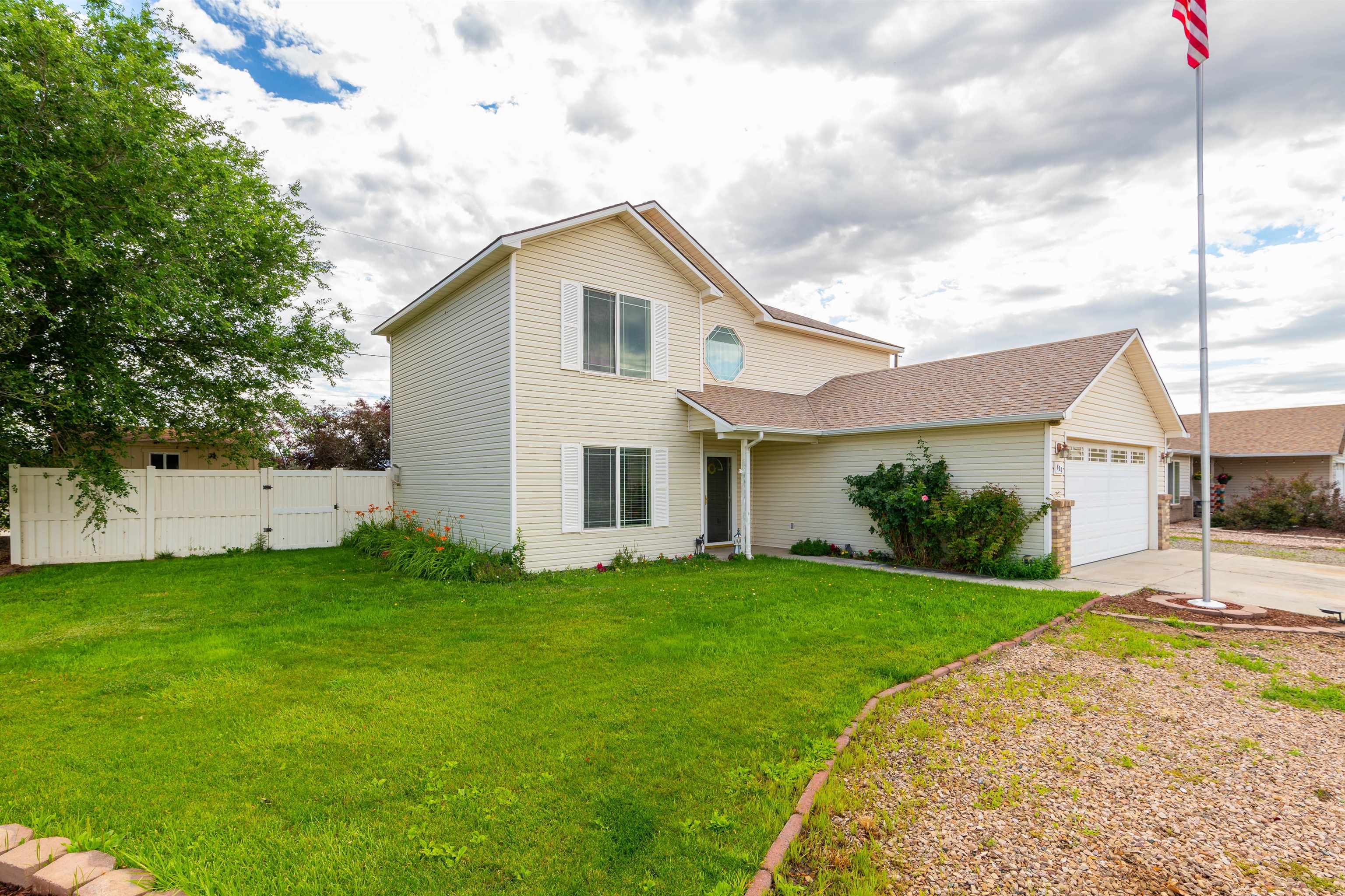 Built in 2005, this 3 bed 2 1/2 bath home sits on a corner lot with rv parking in a conveniently located subdivision in fruita colorado.  Close to shopping, walking trails, river access, and medical facilities. Fenced in yard, storage shed, developed landscaping, back deck, freshly painted, open kitchen, and ready for a new owner.  Contact us today to set up a showing.