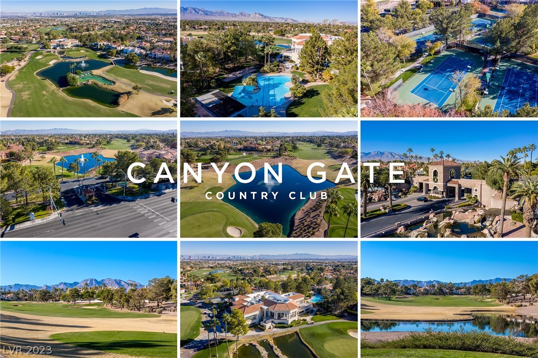 Canyon Gate Country Club is the best location in Las Vegas! This guard gated golf course community is in close to proximity to Downtown Summerlin, Tivoli Village and Boca Park. It's also a straight shot to the strip down Sahara or Desert Inn. This modern Tuscan masterpiece is nestled in a quiet cul-de-sac on one of the most beautiful streets in the community. An abundance of windows provide plenty of natural light throughout the home in addition to beautiful views of the pool and lush landscaping. The upgraded chef's kitchen boasts Viking appliances and custom cabinetry. Upon entering the primary suite you will appreciate the large sitting area with fireplace, balcony and morning kitchen. The updated primary bathroom is fully equipped with heated flooring, luxury shower and free standing tub. The home also has a downstairs study featuring crown molding, built in shelves and French doors which open to the tranquil courtyard. Built in speakers throughout so it sounds as good as it looks!