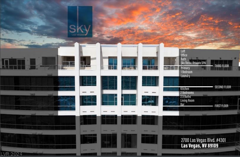 Presenting SkySuite #1, the crown jewel of Sky Condos on the world-famous Las Vegas strip. Immerse yourself in this luxury corner-unit, 3-story penthouse with top-of-the-line finishes and exceptional views second to none. Sky-high windows soar above your living room, overlooking the city skyline, the Strip, and Red Rock Canyon. Abundant sunlight spills into your state-of-the-art kitchen with high end appliances and granite countertops. A private elevator allows easy access to all floors. Retire to your primary suite with access to your terrace for unwinding beneath the stars. Dine al fresco, take a relaxing soak in the private spa, or show off your skills at the outdoor kitchen on your sweeping rooftop deck. World-class amenities at Sky Tower, which just underwent an extensive remodel, include a newly renovated pool, spa, fitness center, and much more. Here’s your chance to live the luxurious lifestyle that most only dream of in a highly sought-after condo right on the Las Vegas Strip.