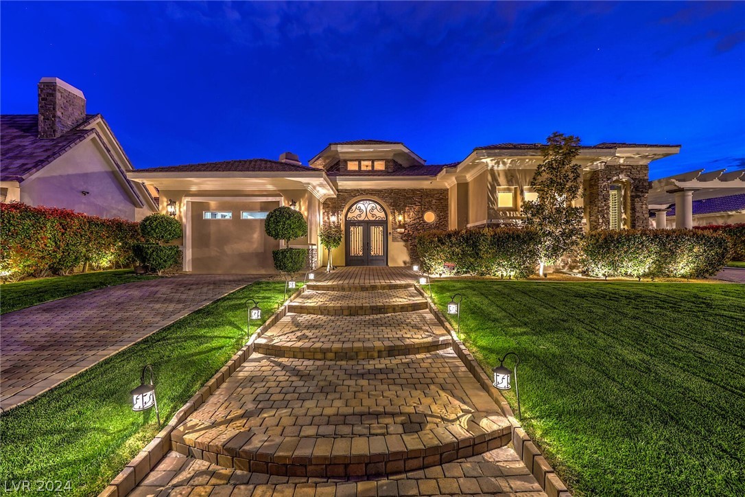 Exquisite Luxury & Timeless Elegance: A Bespoke Single-Story Custom Home in Seven Hills Estates. Set on a 0.39-acre lot within a guarded community, this residence features four bedrooms, including a detached casita, and four baths, alongside a pool, spa, BBQ, and courtyard with a fireplace. Spanning 4,682 sq ft, the high ceiling interior impresses a sense of grandeur, including a living room, great room, dining room, and office. A curated bar and wine cellar add an element of refinement. The chef’s kitchen boasts a large island, double oven, and two dishwashers. The serene primary suite and bathroom offer a seating area, fireplace, walk-in closets, two water closets, a tub, and a shower system. Outside, enjoy a heated pool and spa, fireplace, and a built-in BBQ area. Additional features: Security alarm & cameras, Sonos stereo, water conditioner, reverse osmosis, epoxy garage flooring, and new HVAC units. Access tennis, golf, parks, trails, and St Rose Parkway's shopping and dining.