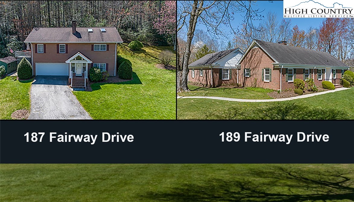 First time on the market! This in-town, one of a kind offering has 2 homes on 3.76 acres on the Middle Fork of the New River and Boone Golf Course, all in a beautifully landscaped park-like setting. There's even potential for a 3rd home with town approval. #187 was built in 1973 and is a traditional brick home with 2 bedrooms, 2 baths on the main level. It offers a large open living area with a fireplace and kitchen.  The lower level offers a 2 bedroom, 1 bath apartment with separate entrance. Part of the attic has been finished with skylights and would be ideal as office space or a playroom (due to ceiling height not counted in HLA square footage). #189 was built in 1965 and offers one-level living with 4 extra large bedrooms, 3 full bathrooms and large family area adjoining the kitchen.  The front of the house faces Boone Golf Course with the Middle Fork of the New River flowing by the side of the house.  Homes are not for sale separately. This would make an amazing family compound. PLEASE NO DRIVE-BYS. Listed square footage and beds/baths are for both homes combined.