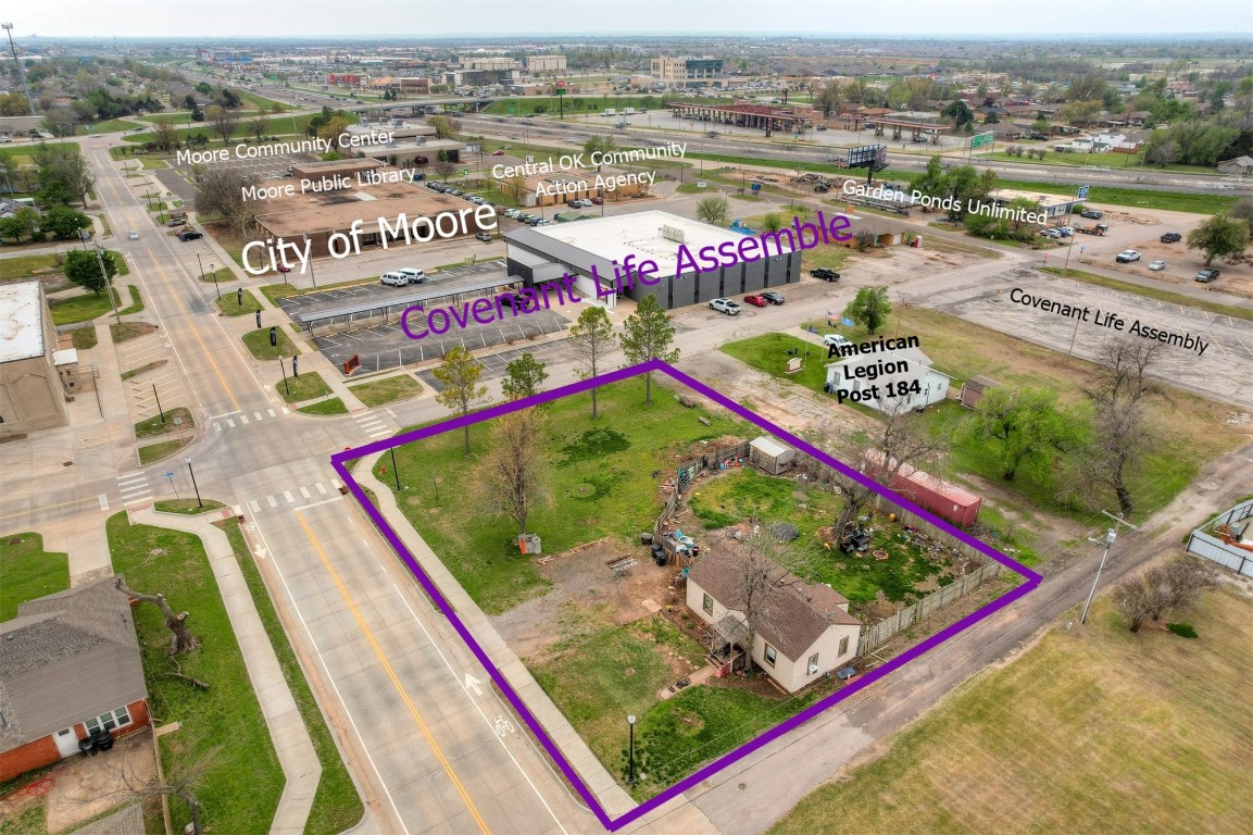 LOCATION • LOCATION • LOCATION! This .32 ACRE Corner Lot is a Prime Location to Build your Business!  2 Blocks East of I35 • There is currently a house located on North end of the property but the house has been given NO Value! • Please don't disturb the tenant! Currently zoned residential but the City of Moore says rezoning to your desirable commercial zoning should not be a problem. 100 Ft Frontage on SW 1st and 140 Ft Frontage on Howard