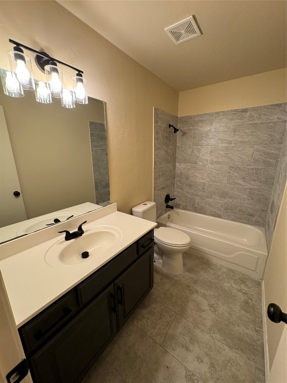 12824 Knight Hill Road, Oklahoma City, OK 73142 full bathroom with toilet, vanity, tiled shower / bath combo, and tile floors