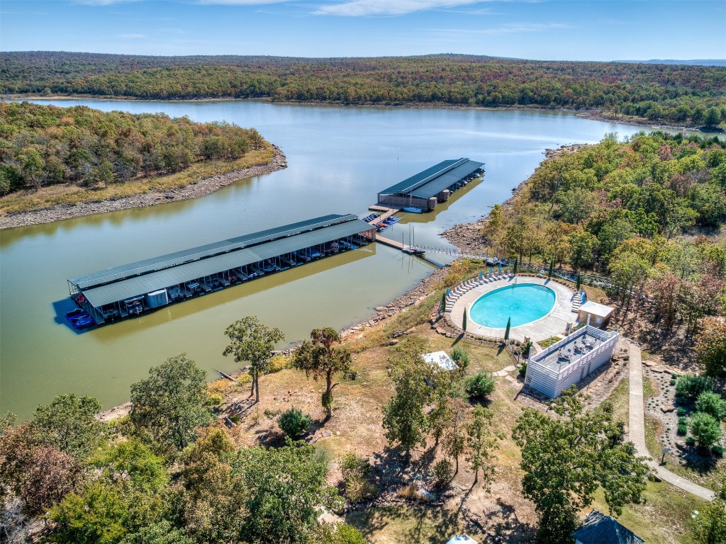 96 Walk in the Woods Lane, Carlton Landing, OK 74432 aerial view featuring a water view