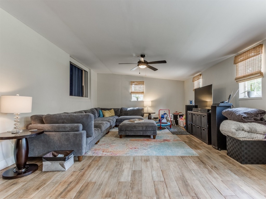 9537 Greystone Avenue, Oklahoma City, OK 73120 living room featuring light hardwood / wood-style floors and ceiling fan