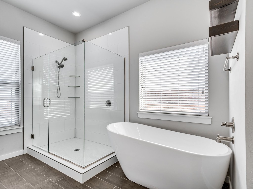 515 Isabella Drive, Blanchard, OK 73010 bathroom featuring tile floors and shower with separate bathtub