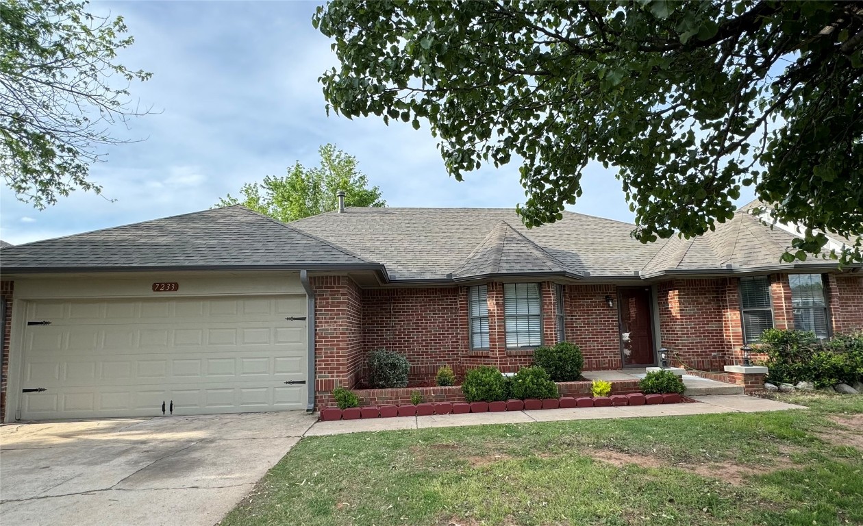 This is a beautiful 4 bedroom, 2 living, 2 dinning, 3 bathroom, 2 car garage home.  This home is conveniently located off Rockwell and NW 122nd Street, and is easy to get to Hwy 74. The roof was replaced in Oct. 2023 and less than a year old.  The versatile room combination can make it either a 4-bedroom home, or a 3-bedroom plus a study/game room. Floor in living room, family room, and 2 bedrooms are  wood-like bamboo. Master bedroom and 3rd bedroom are new carpet.  The family living room is spacious with a wet bar, fireplace, bookcase, and vaulted ceiling.  Kitchen was newly renovated with new granite counter tops, new stove, new microwave and dishwasher.  Two bathroom showers have be remodeled. Master bedroom offers walk-in closets while the bathroom has skylight and shower and tub.