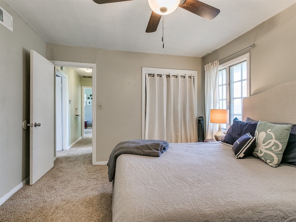 2403 Oxford Way, Oklahoma City, OK 73120 bedroom featuring carpet floors and ceiling fan
